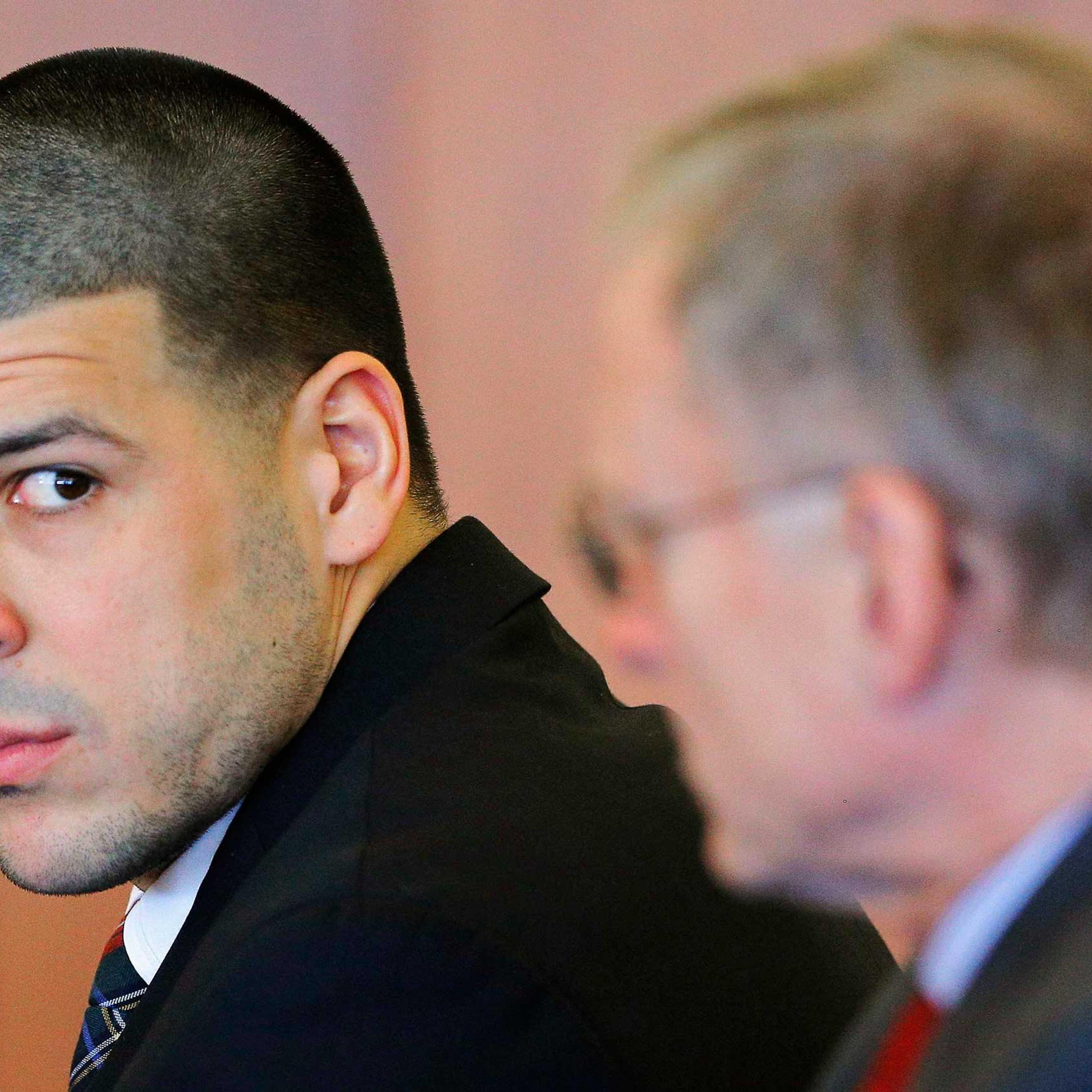 Former New England Patriots tight end Aaron Hernandez attends a pre-trial hearing in Fall River, Massachusetts Dec. 22, 2014.