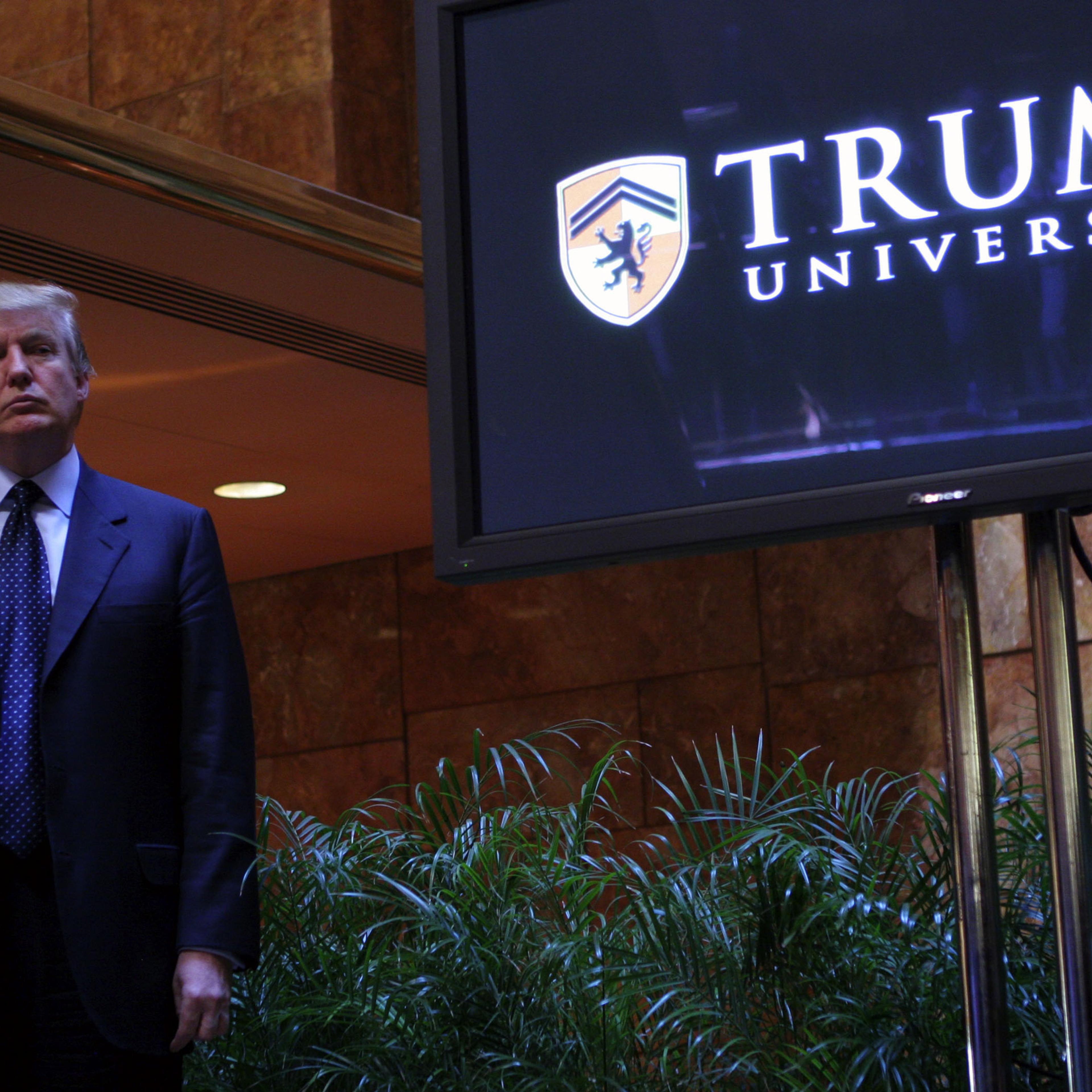 NEW YORK - MAY 23: Real estate mogul Donald Trump holds a media conference announcing the establishment of Trump University May 23, 2005 in New York City. Trump University will consist of on-line courses, CD-Roms and other learning programs for business