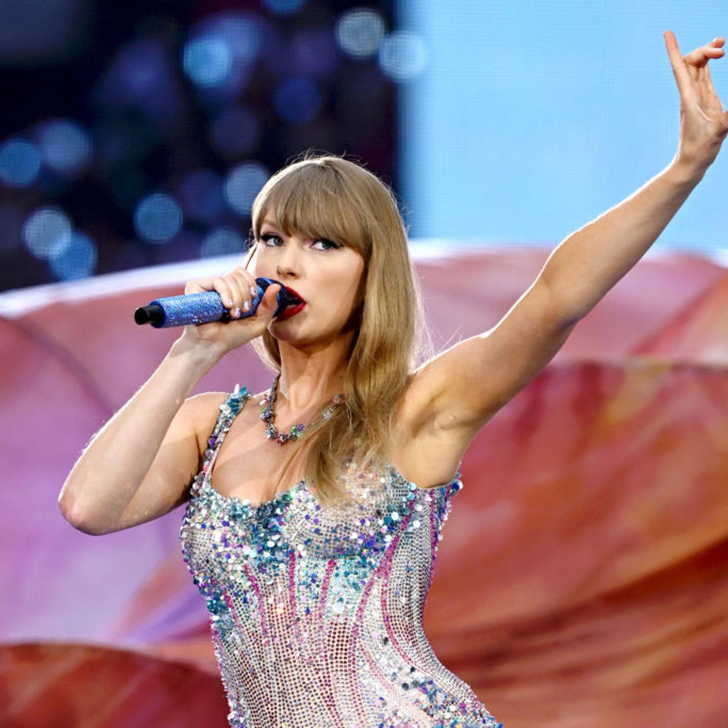 Taylor Swift performs on stage during the Eras Tour at Wembley Stadium in London, England, on August 15, 2024.