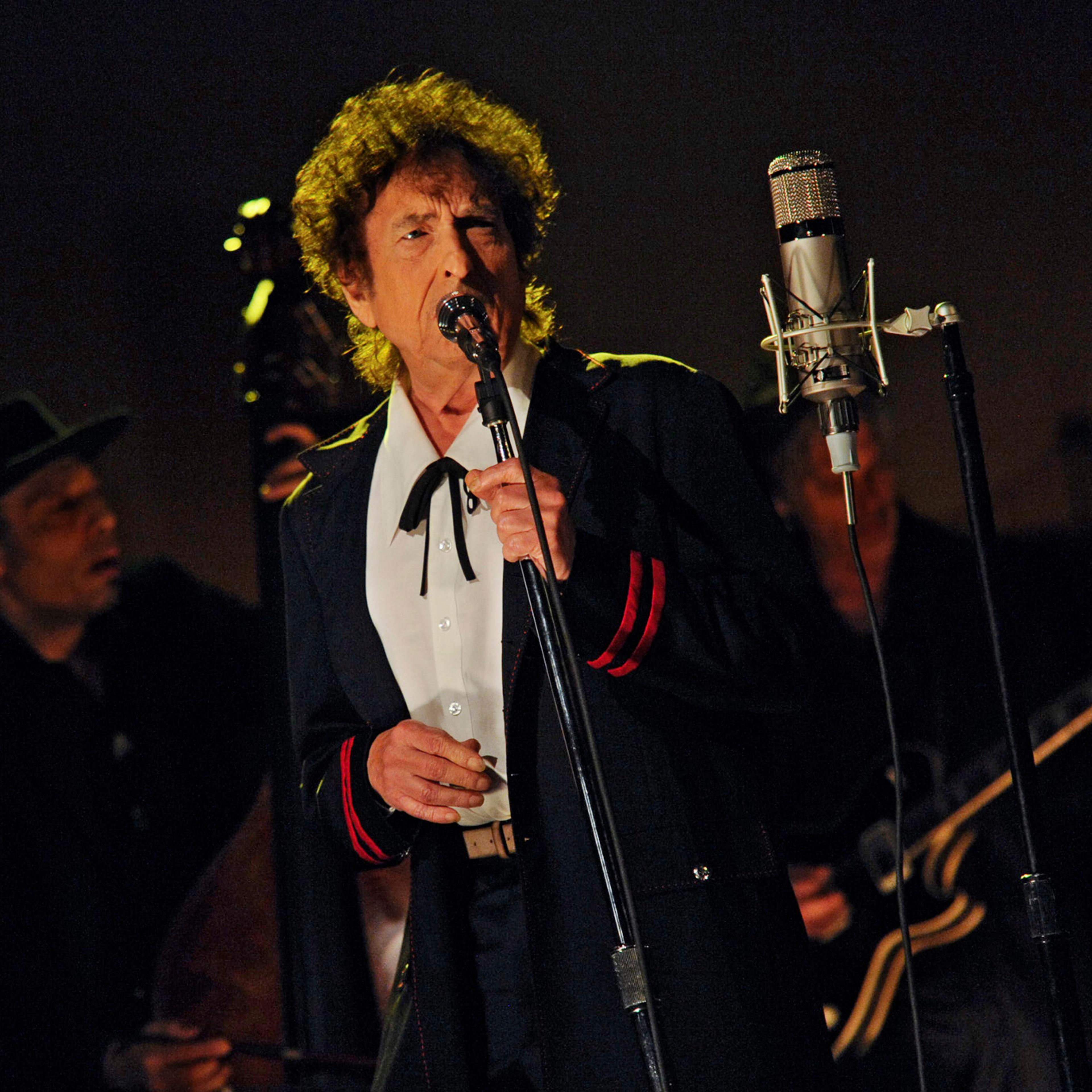 In this photo provided by CBS, musical guest Bob Dylan performs on the set of the "Late Show with David Letterman" in New York City on May 19, 2015.