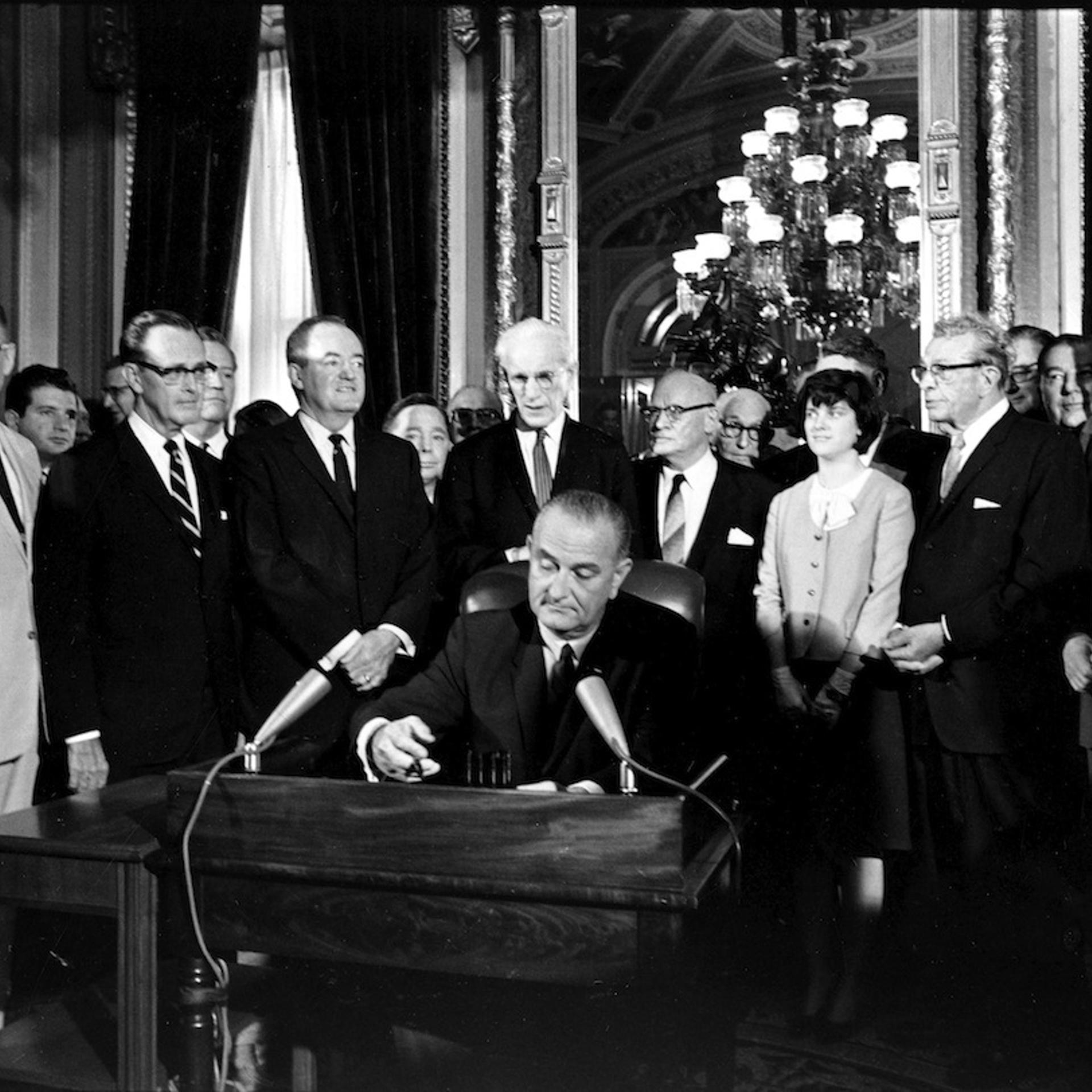 Lyndon Baines Johnson, Hubert Humphrey, John McCormack, Emanuel Celler, Luci Johnson, Everett Dirksen, Carl Albert, Carl Hayden