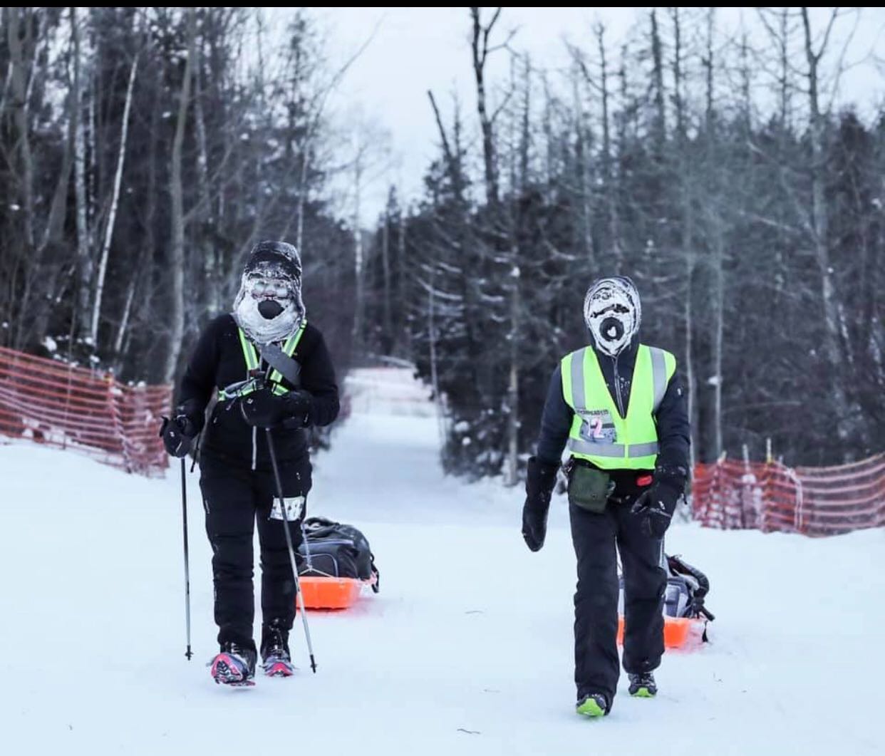 Faye and Jeff Leuwerke finish the Arrowhead 135 ultra marathon on Wednesday morning.