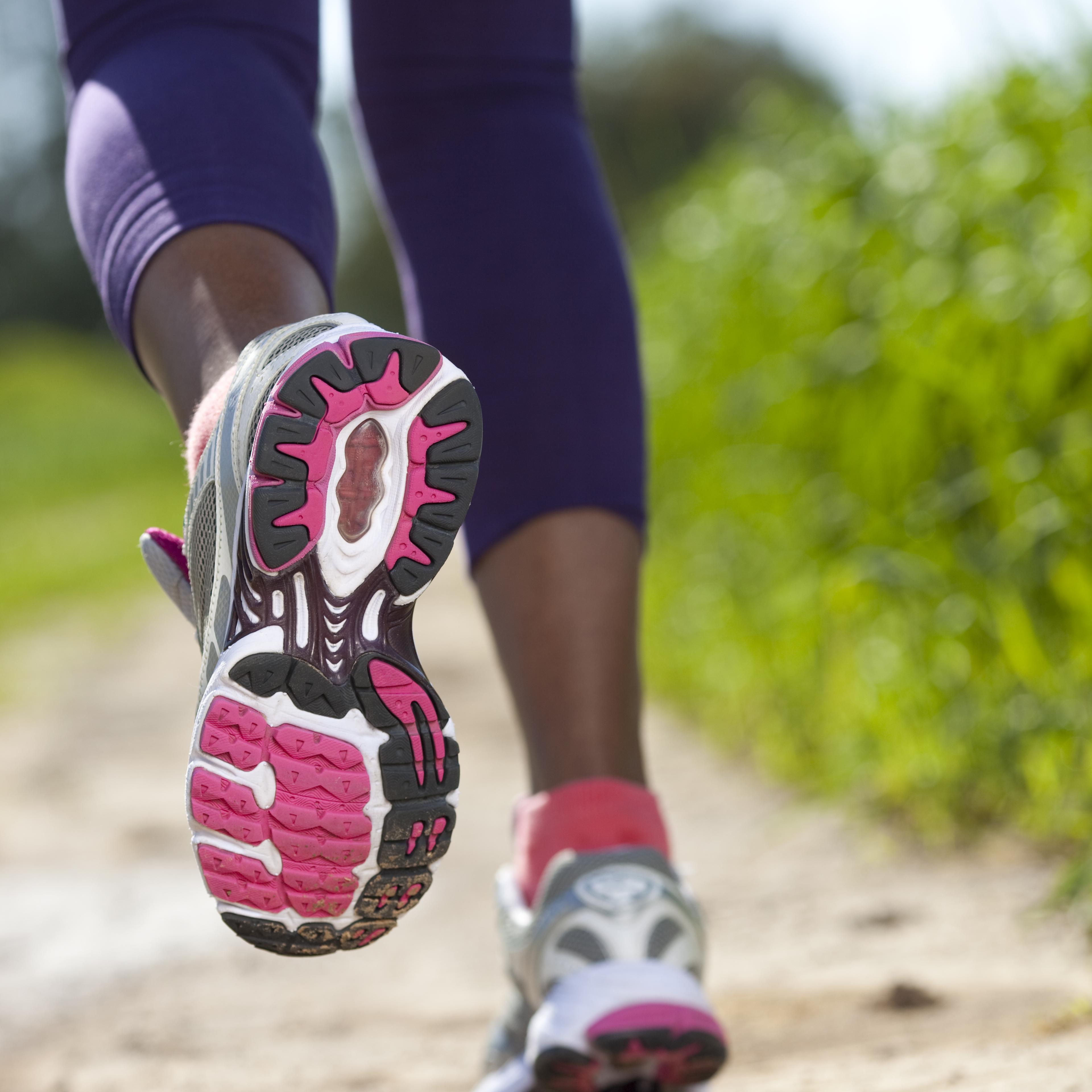 Close up of women sport shoes running outdoors.