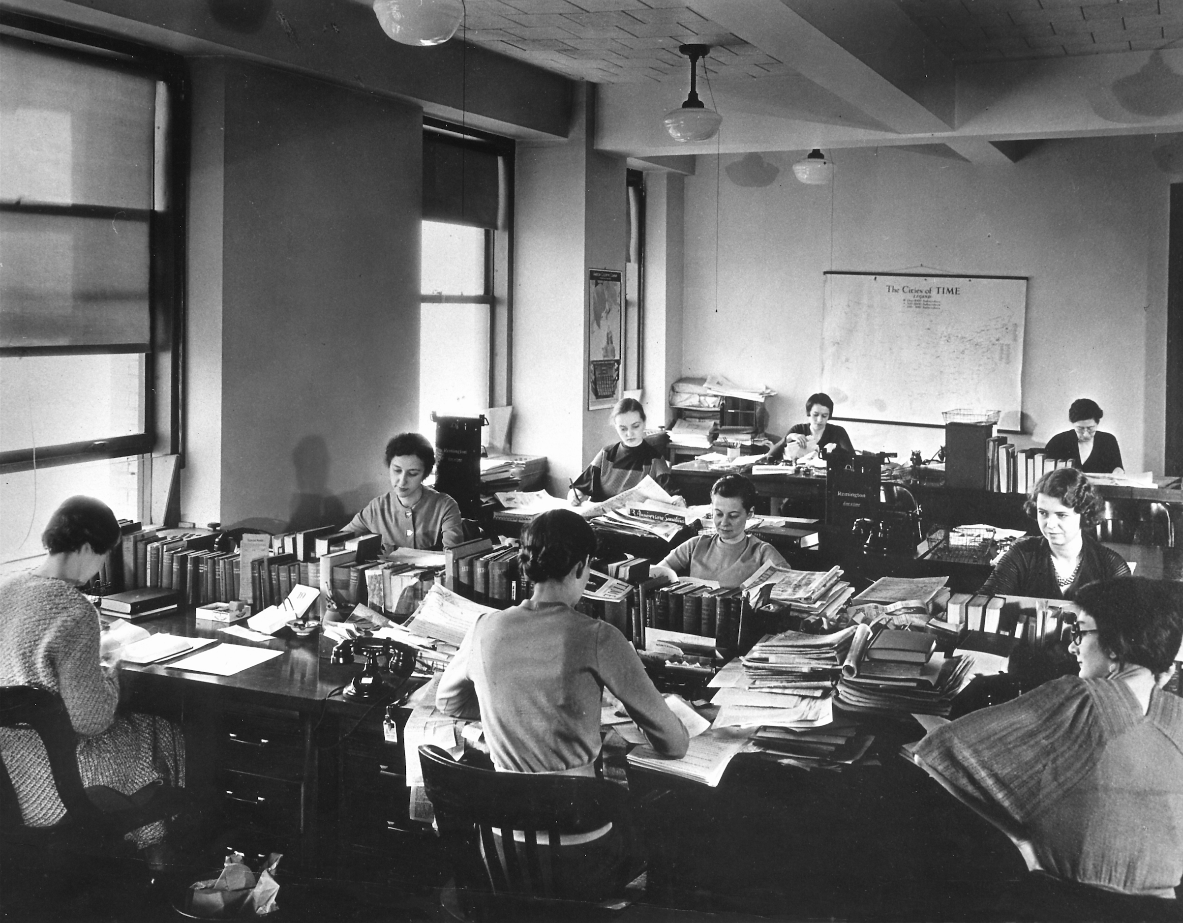 Female TIME magazine editorial staffers at work (L