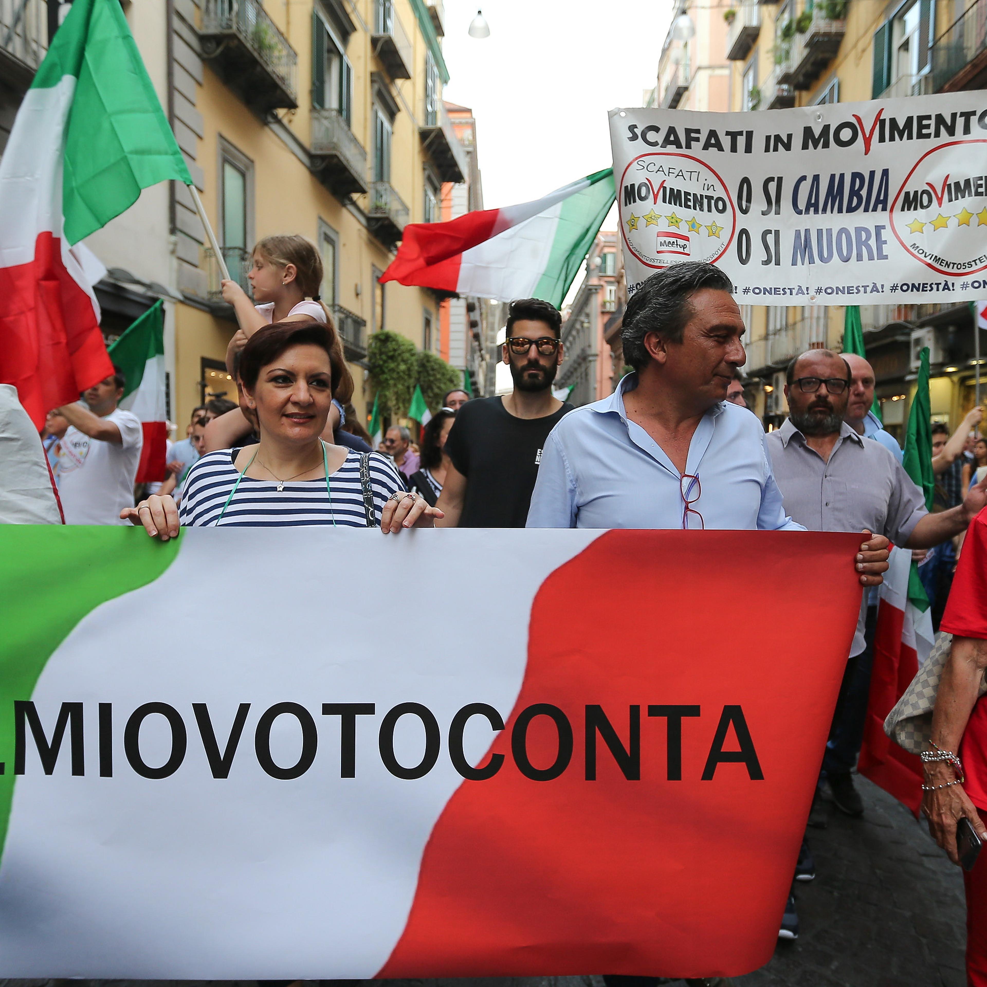 Supporters of the political Movement 5 Stars before the