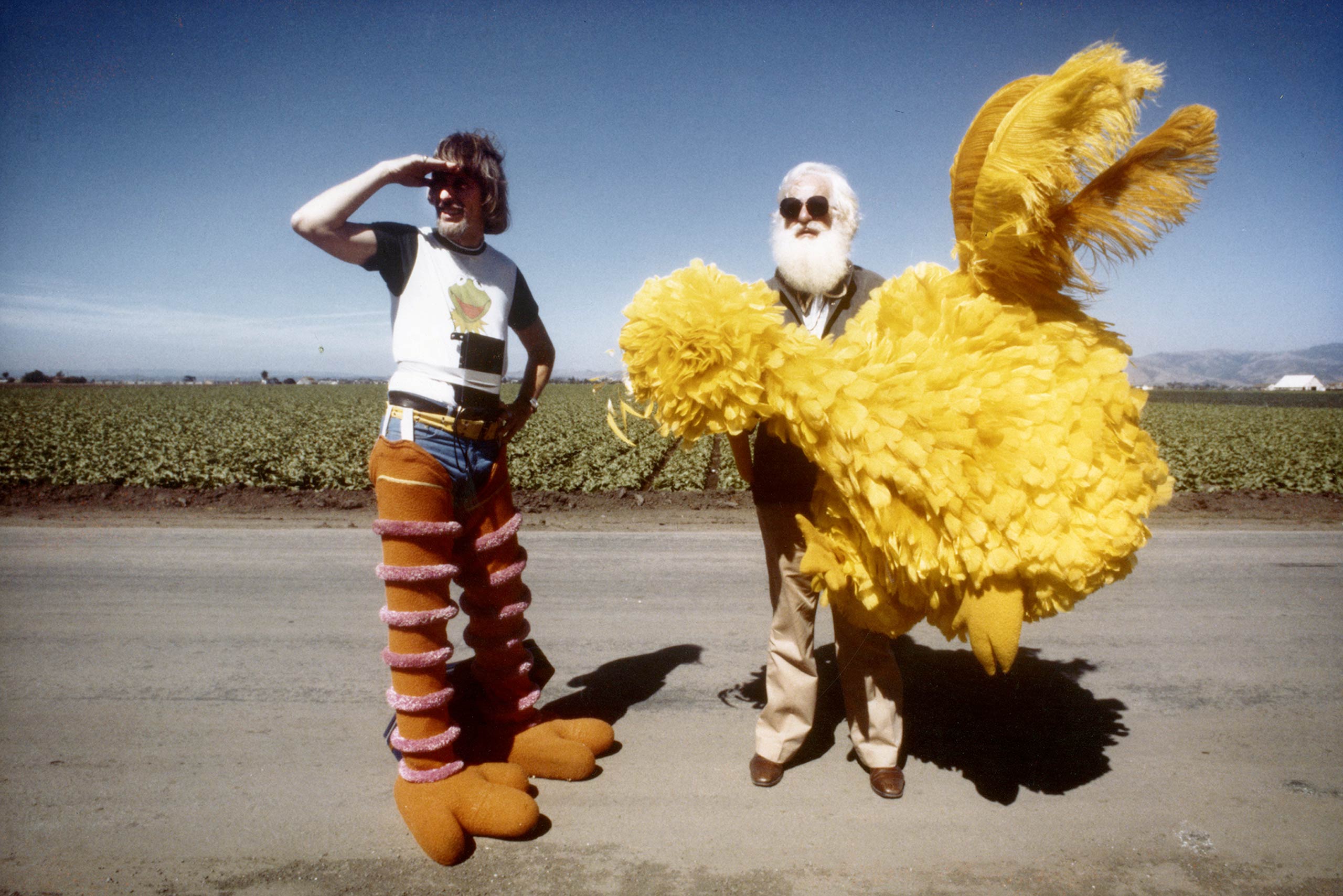 Caroll Spinney takes a break from shooting a cameo in The Muppet Movie.