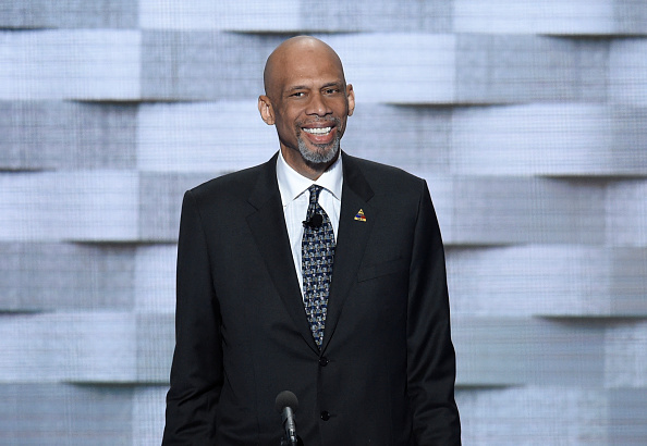 Retired professional basketball player Kareem Abdul-Jabaar addresses delegates on the fourth and final day of the Democratic National Convention at Wells Fargo Center on July 28, 2016 in Philadelphia, Pennsylvania.