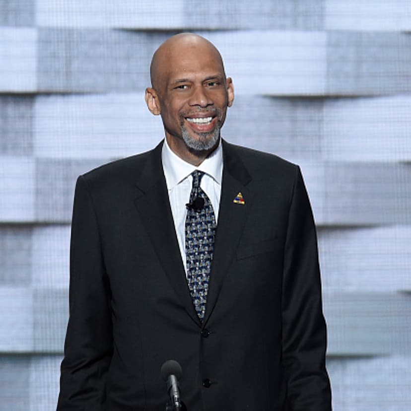 Retired professional basketball player Kareem Abdul-Jabaar addresses delegates on the fourth and final day of the Democratic National Convention at Wells Fargo Center on July 28, 2016 in Philadelphia, Pennsylvania.