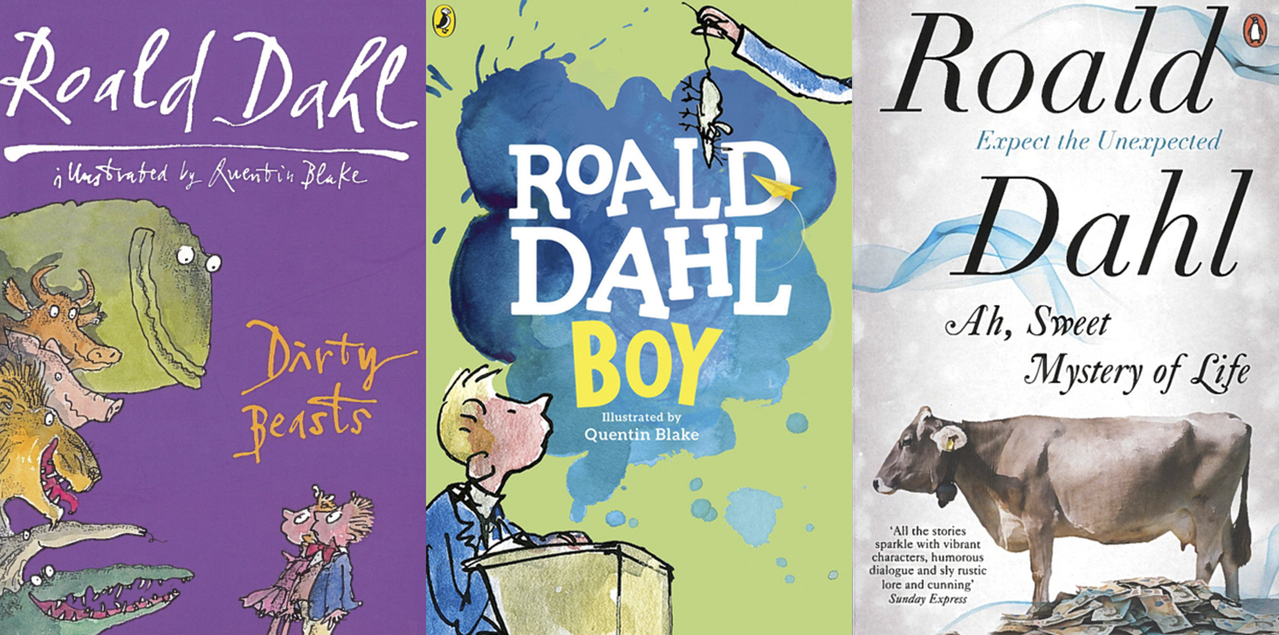 Roald Dahl books from left, Dirty Beasts, Boy, and Ah, Sweet Mystery of Life.