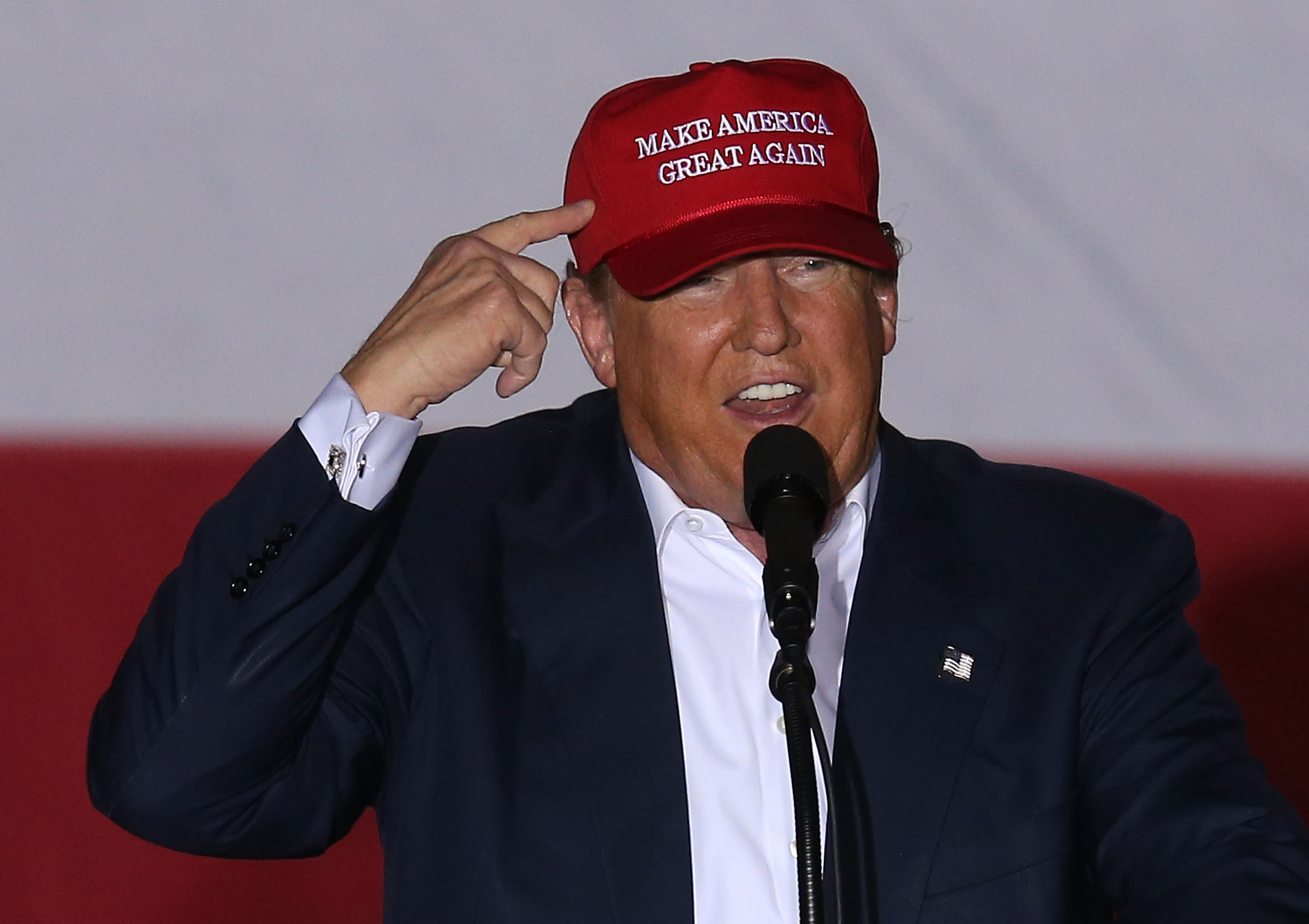 Republican presidential candidate Donald Trump speaks during his campaign rally at the Sunset Cove Amphitheater in Boca Raton, Fla., on March 13, 2016.