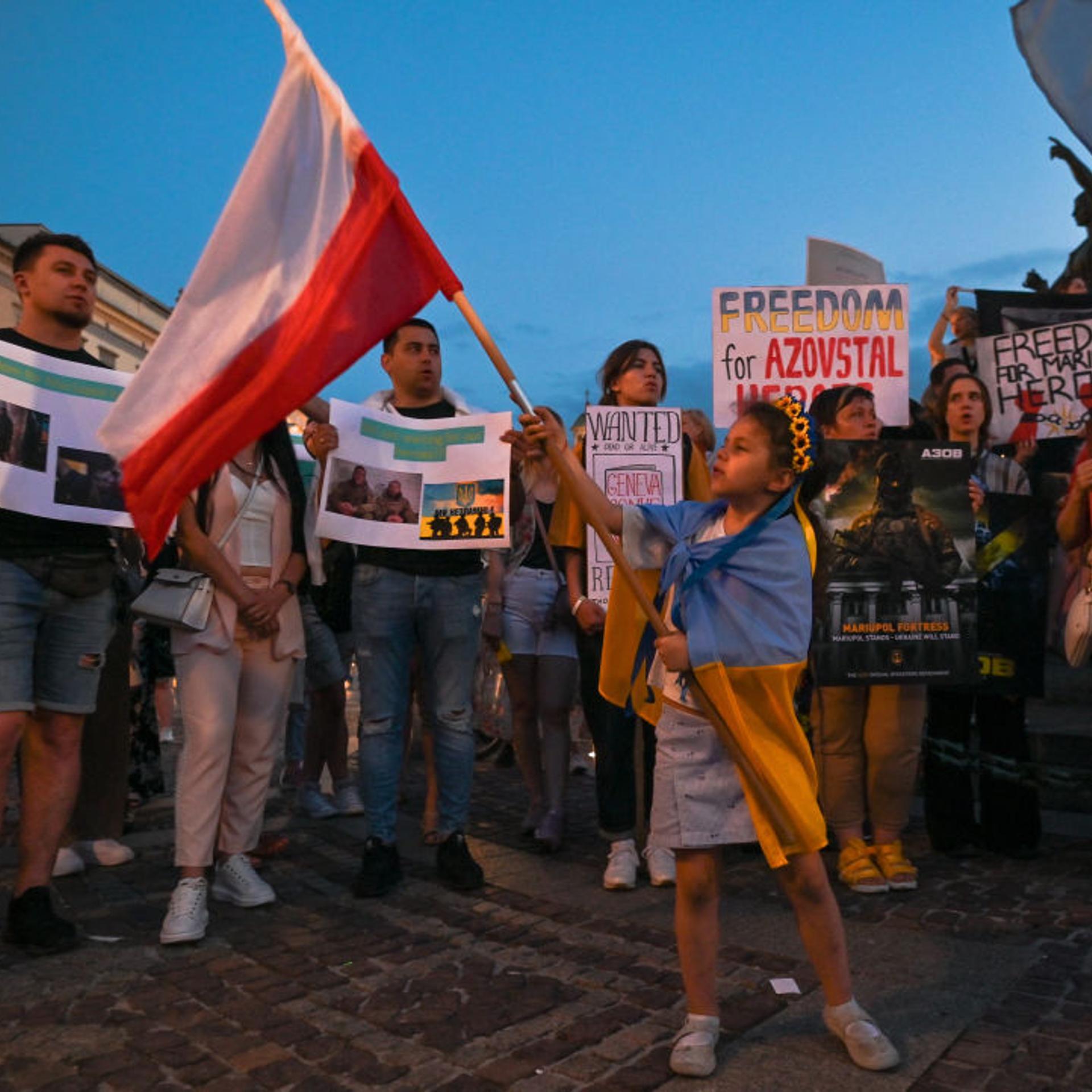 Protest 'Be Brave Like Azovstal Heroes' In Krakow