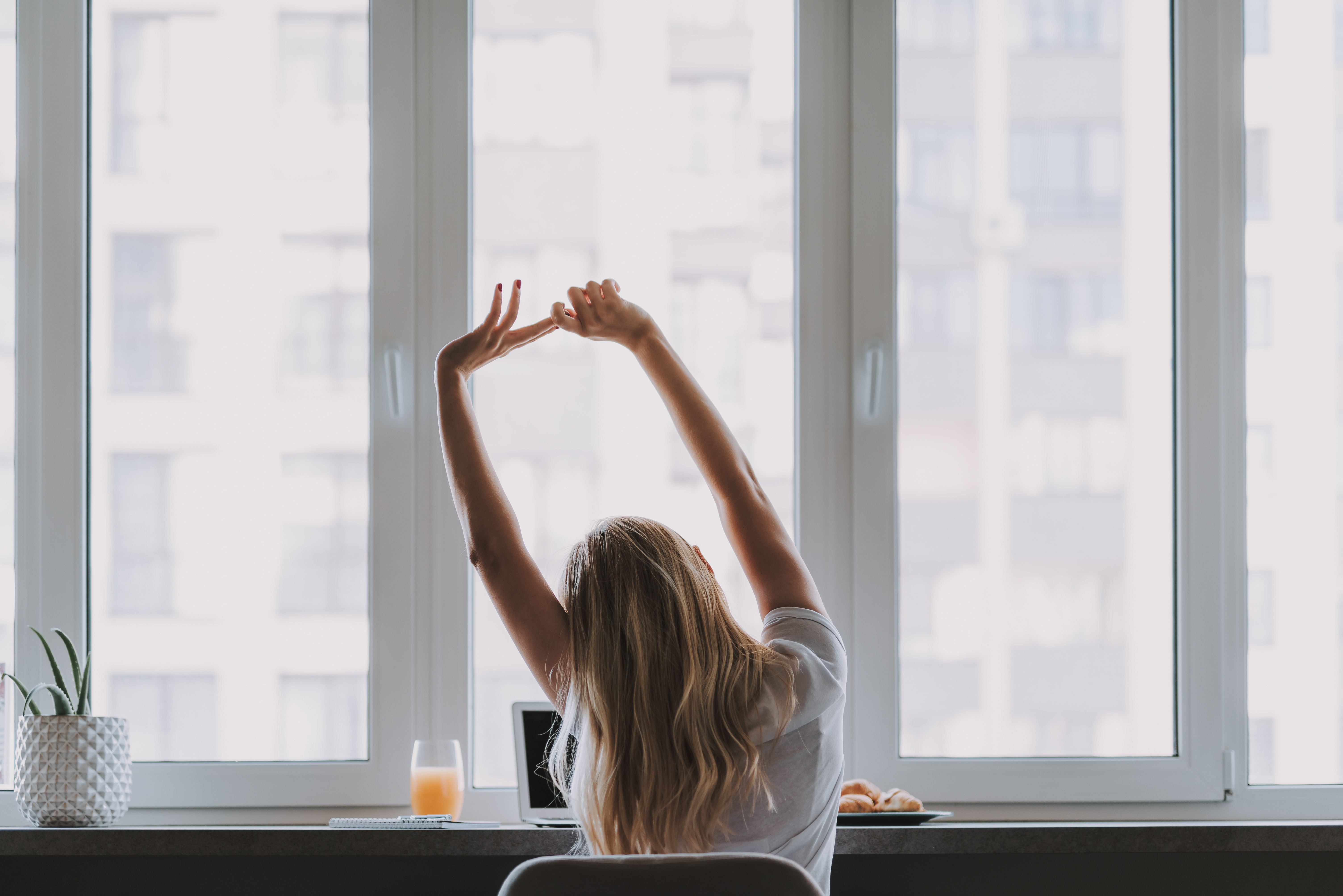 Busy woman stretching
