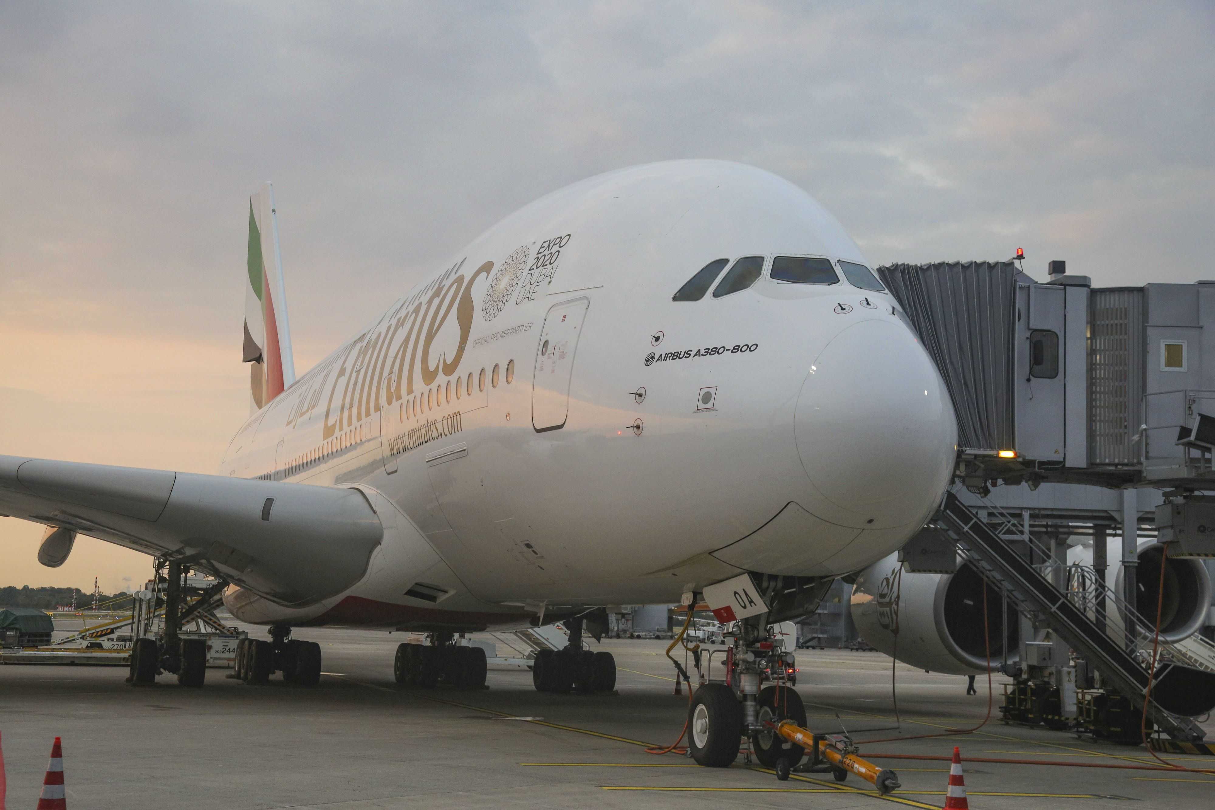 Emirates Airbus A380 at Dusseldorf Airport
