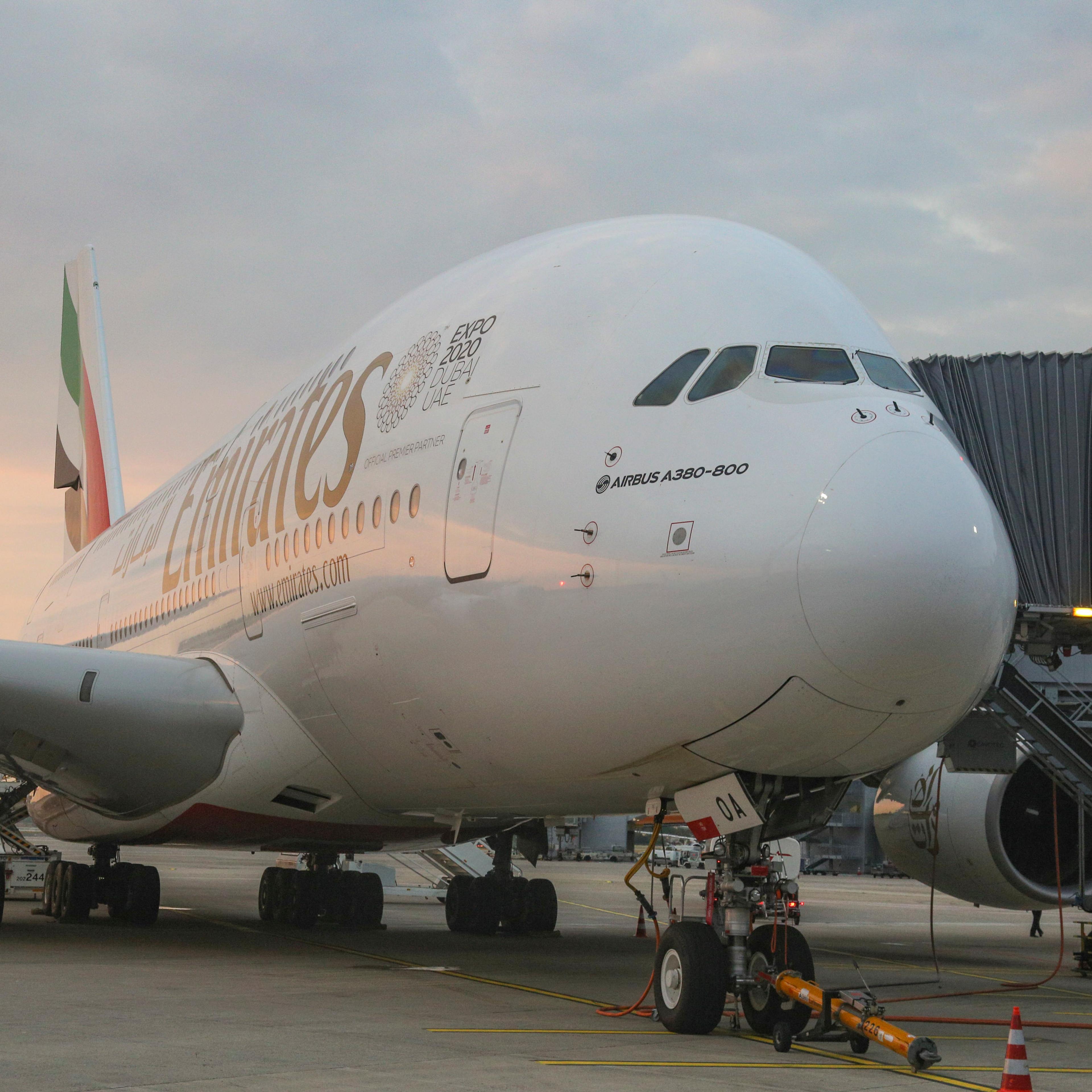 Emirates Airbus A380 at Dusseldorf Airport