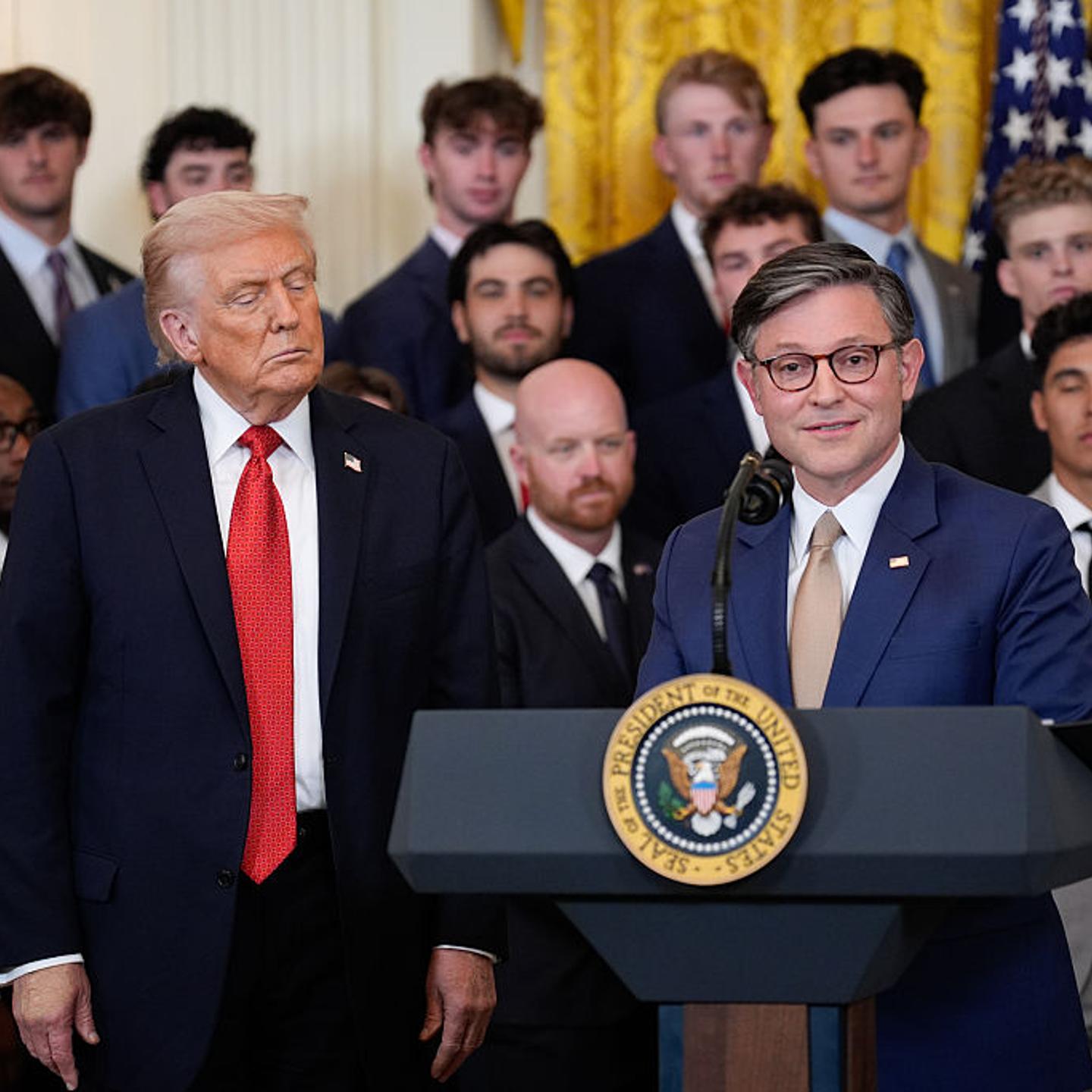 President Donald Trump, left, and House Speaker Mike Johnson