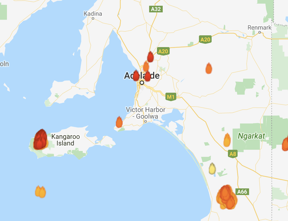Wildfires burn outside Adelaide