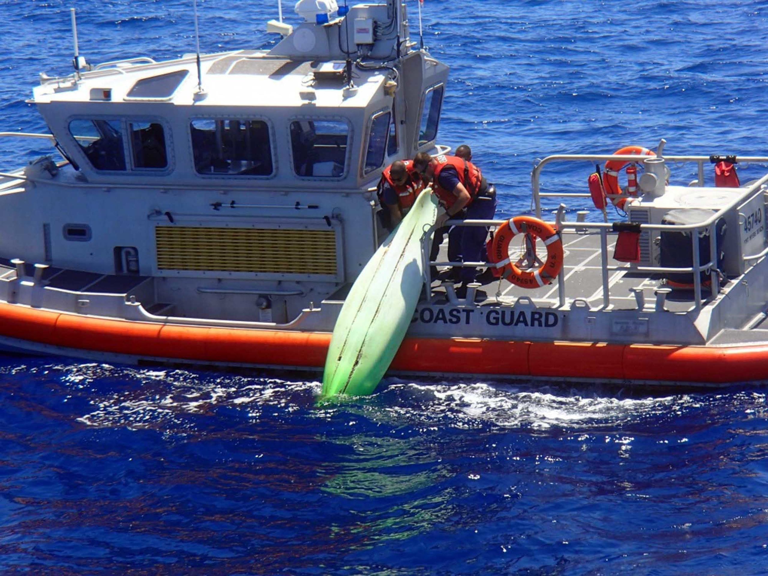 A kayak recovered within a debris field off the coast of Sanibel, Fla., on June 22, 2016.