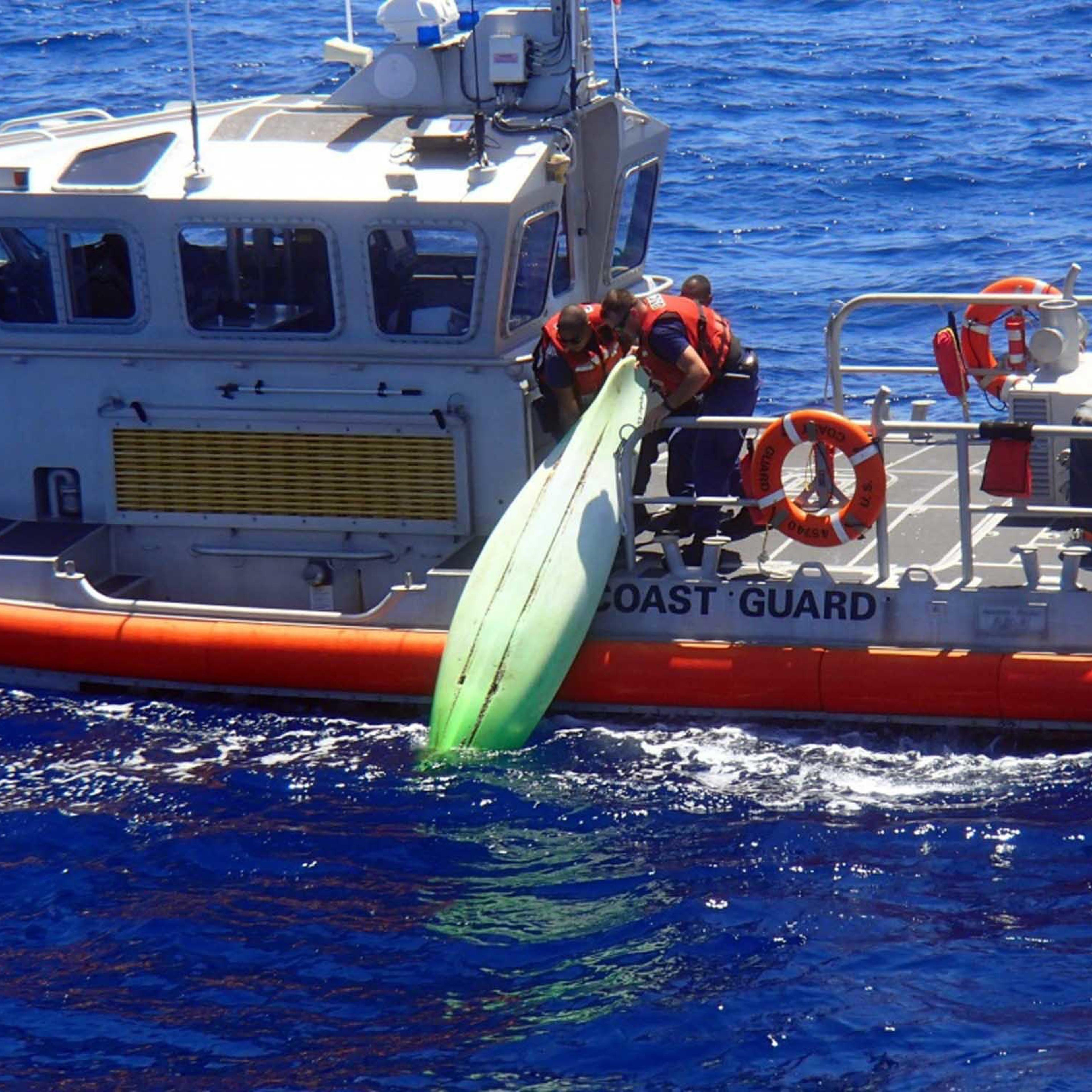 A kayak recovered within a debris field off the coast of Sanibel, Fla., on June 22, 2016.