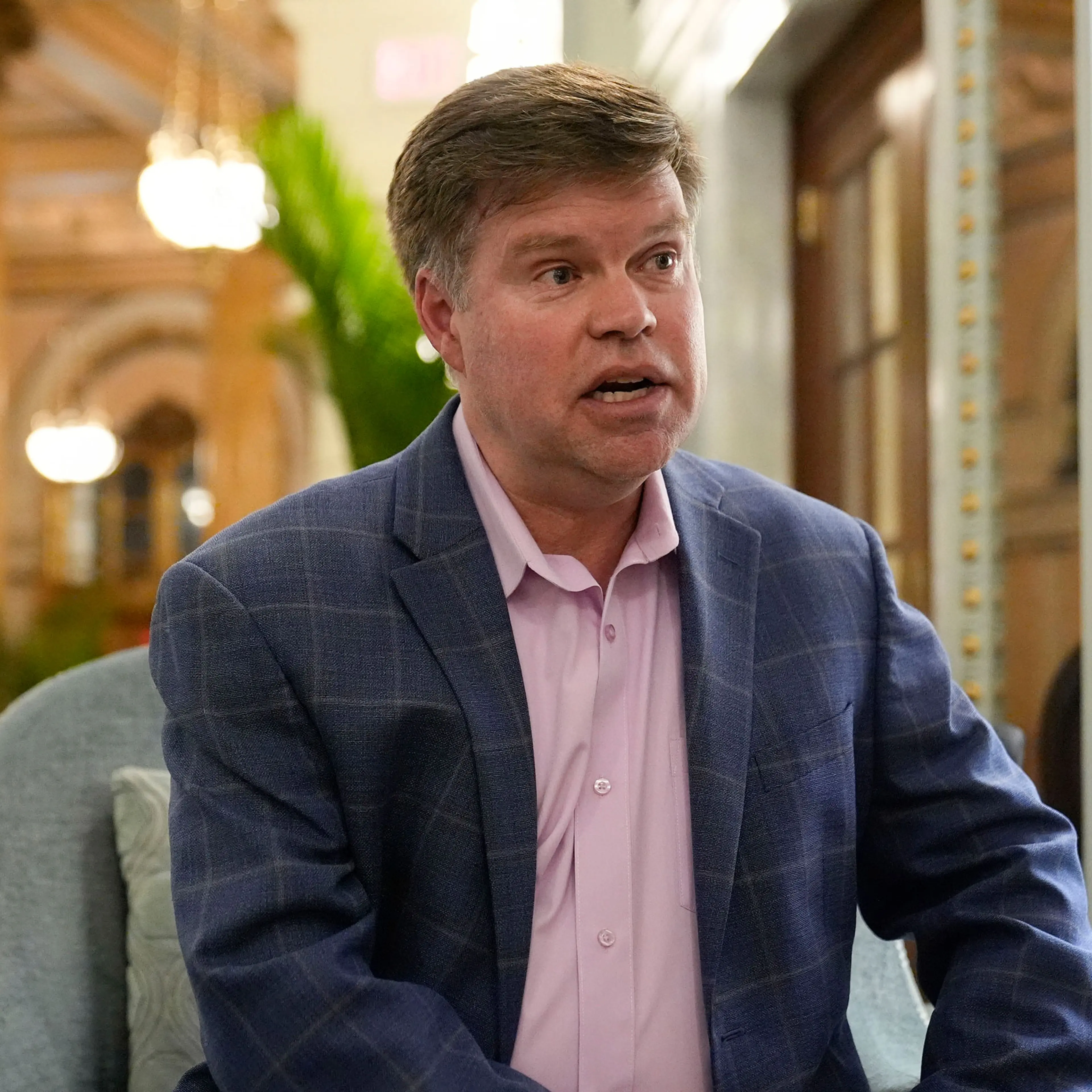 Democratic presidential candidate Jason Palmer speaks during an interview at a hotel in Washington, D.C., on March 5, 2024.