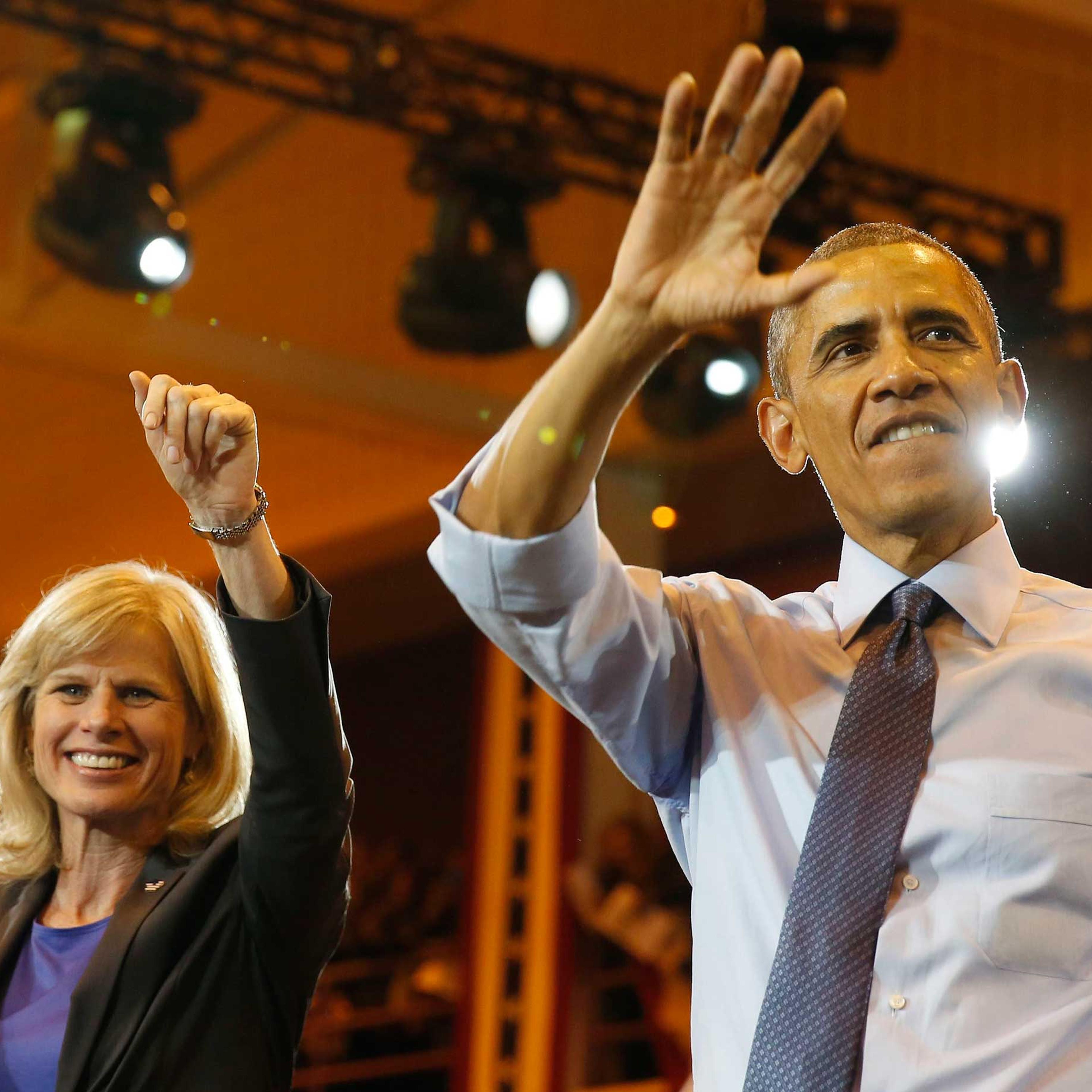 President Obama attends a campaign event with Democratic candidate for Wisconsin Gov. Mary Burke while at North Division High School in Milwaukee, Oct. 28, 2014.