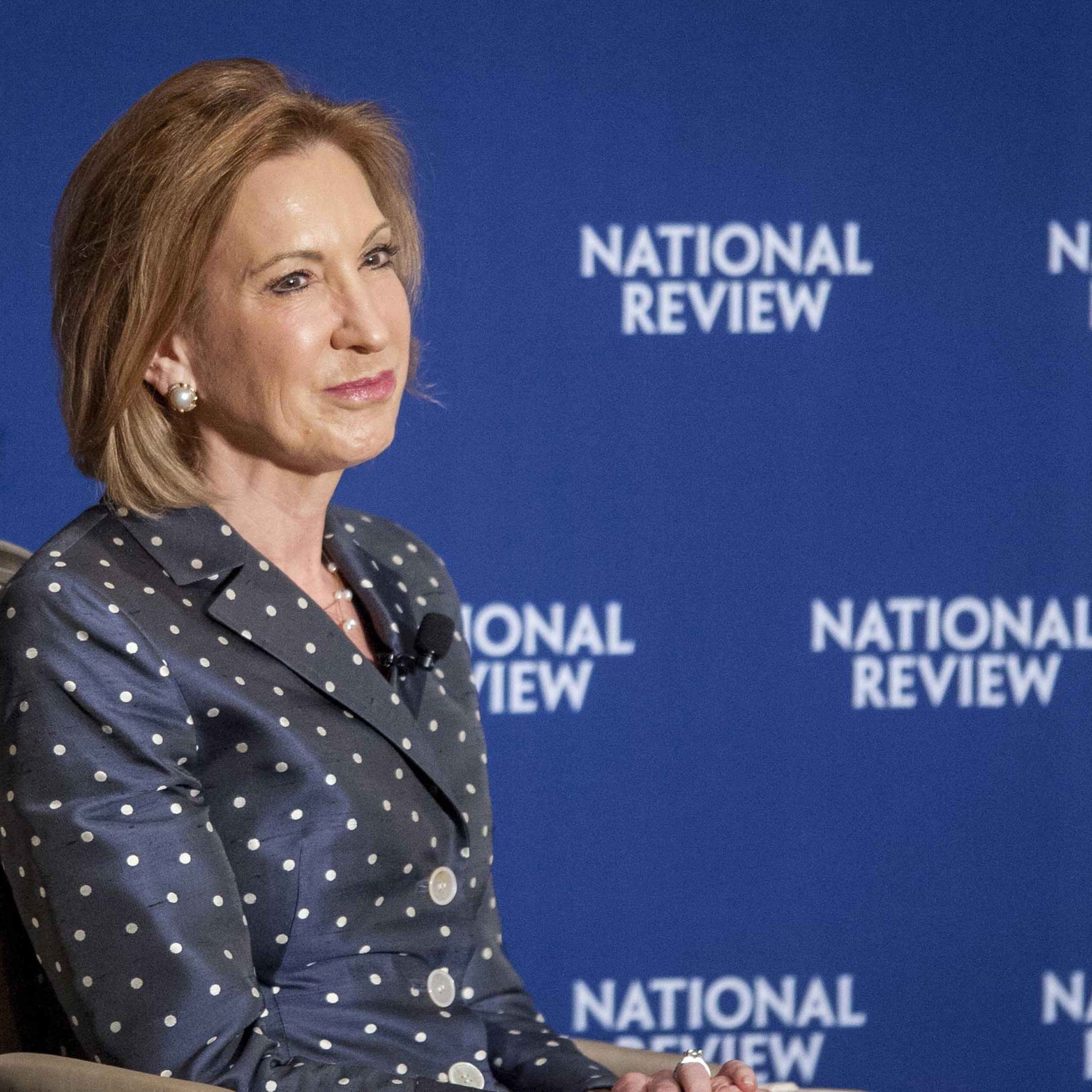 Carly Fiorina participates in a discussion during the 2015 National Review Ideas Summit held at the Willard InterContinental Hotel in Washington on May 2, 2015.