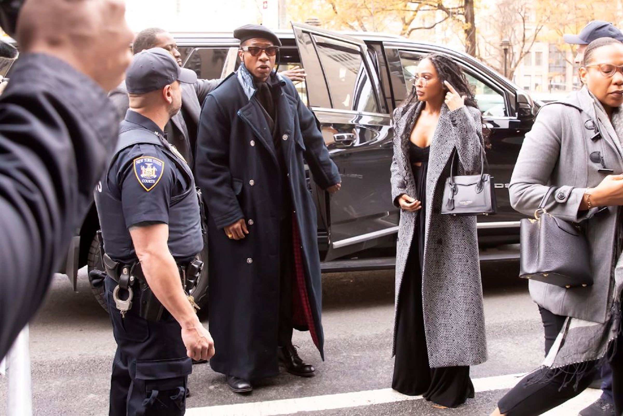 Jonathan Majors and Meagan Good are seen arriving at court on Dec. 4 in New York, New York.