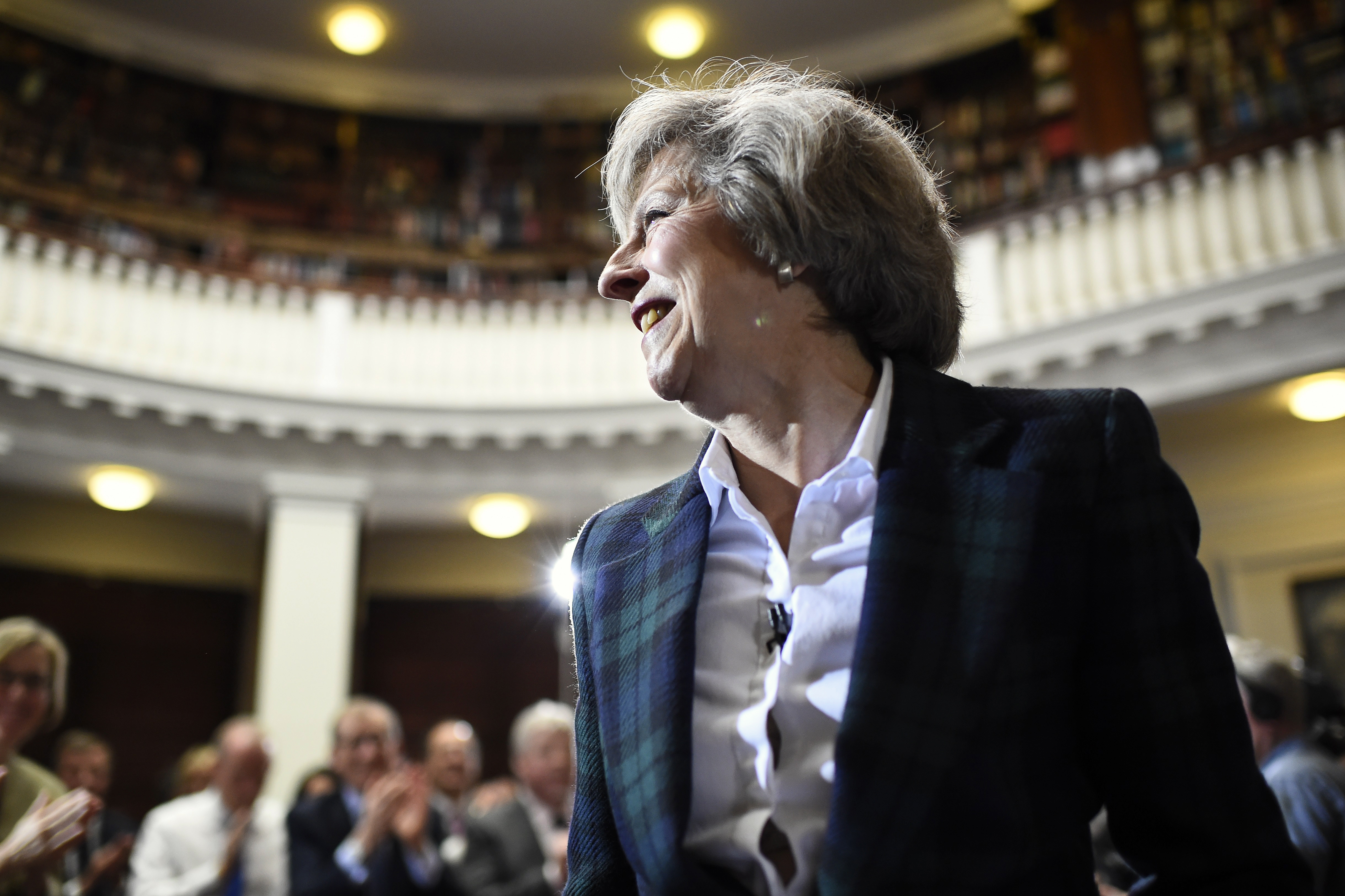 Britain's Home Secretary, Theresa May, delivers a speech at RUSI in London