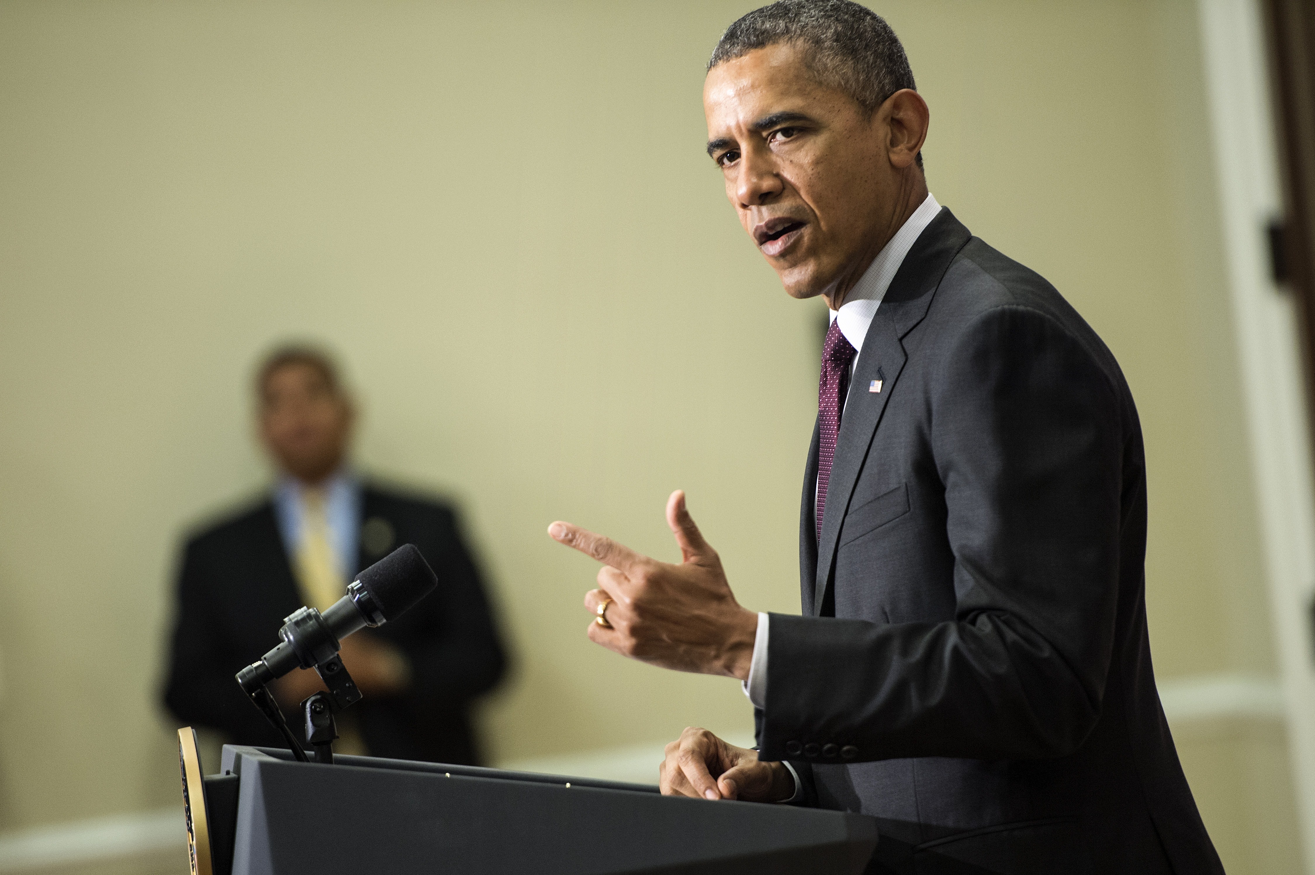 U.S. President Barack Obama speaks to law enforcement officials in the Eisenhower Executive Office Building May 13, 2014 in Washington, D.C.
