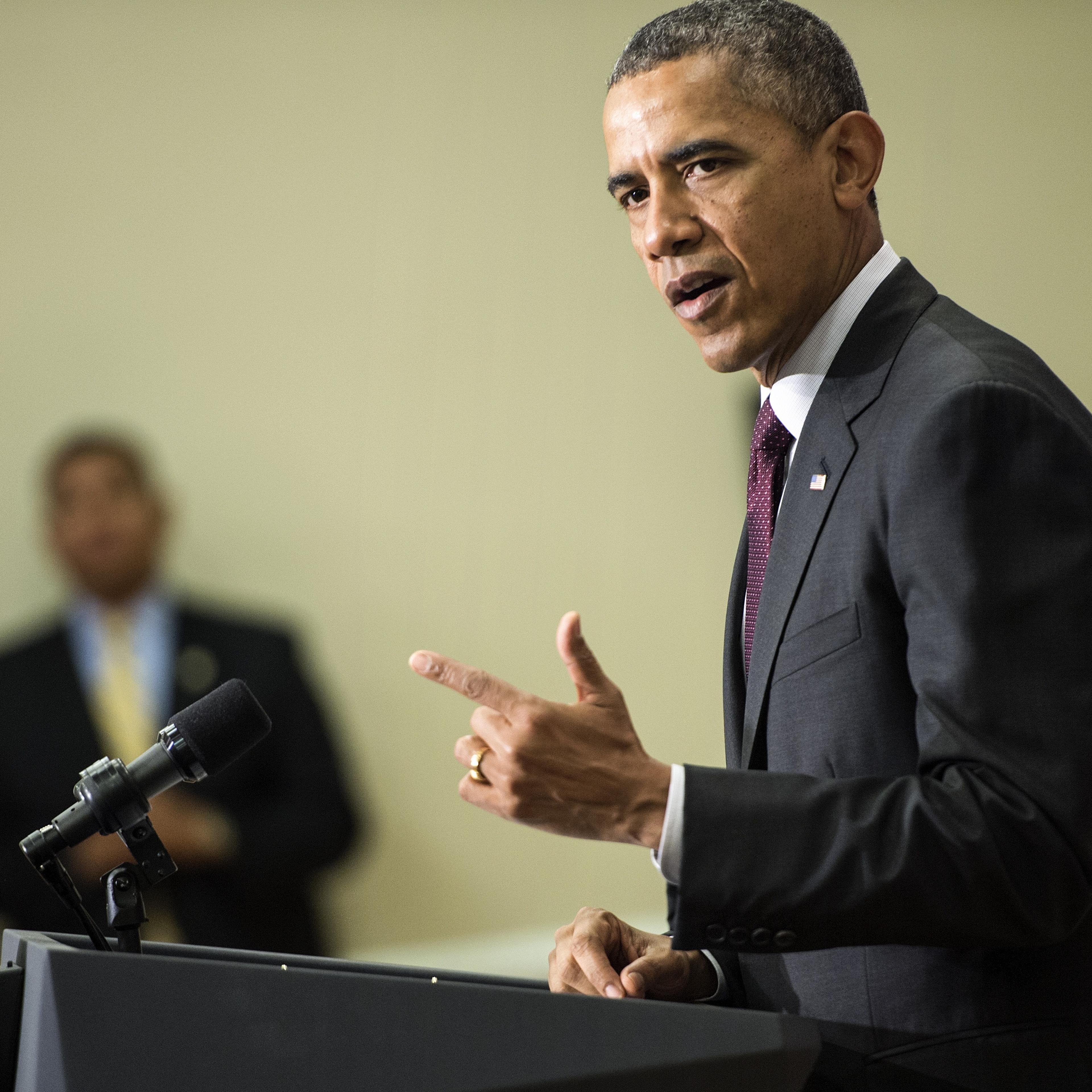 U.S. President Barack Obama speaks to law enforcement officials in the Eisenhower Executive Office Building May 13, 2014 in Washington, D.C.