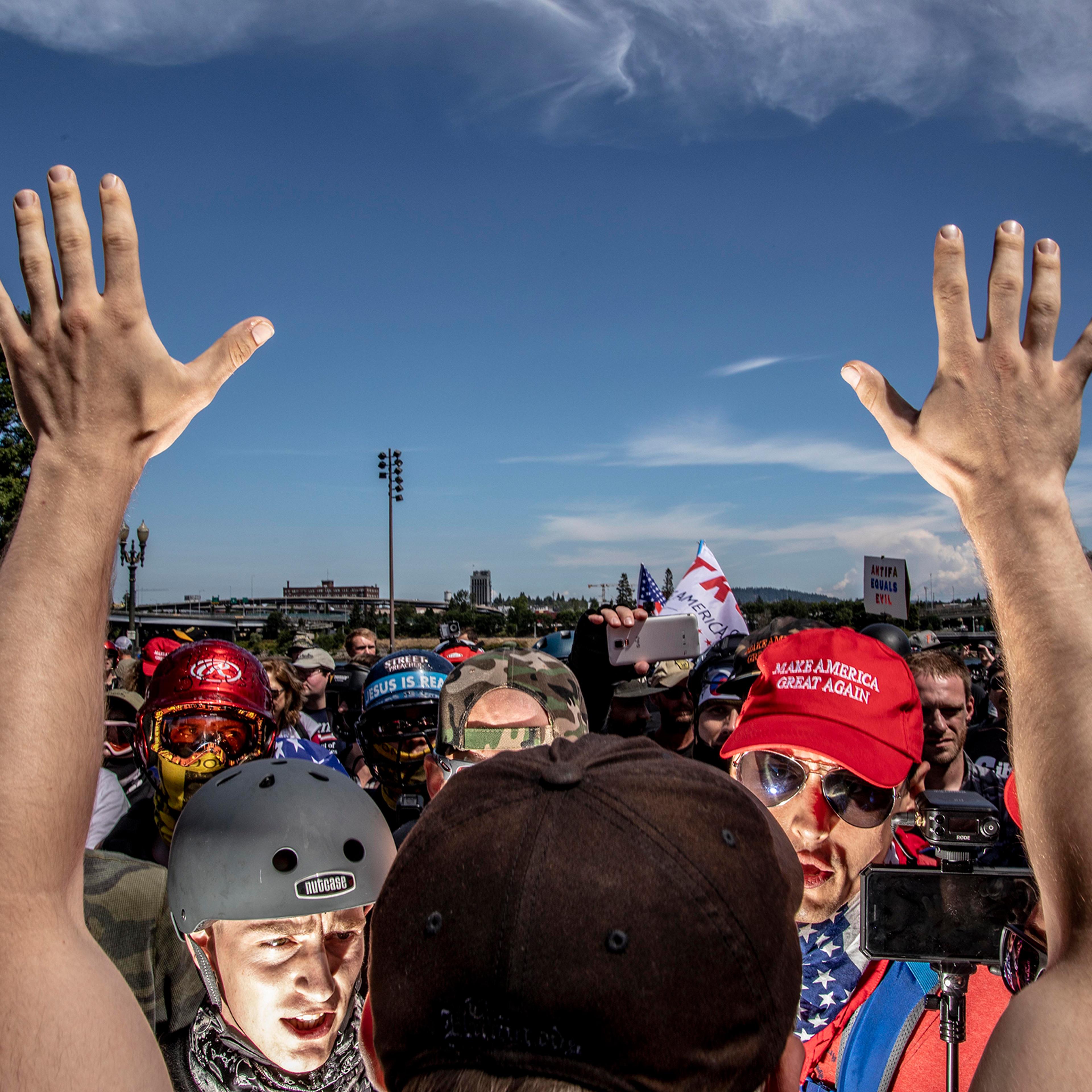 Patriot Prayer, a right-wing group, held a rally in Portland, Ore., where they were met by anti-fascist counter-protesters, on Aug. 4, 2018.