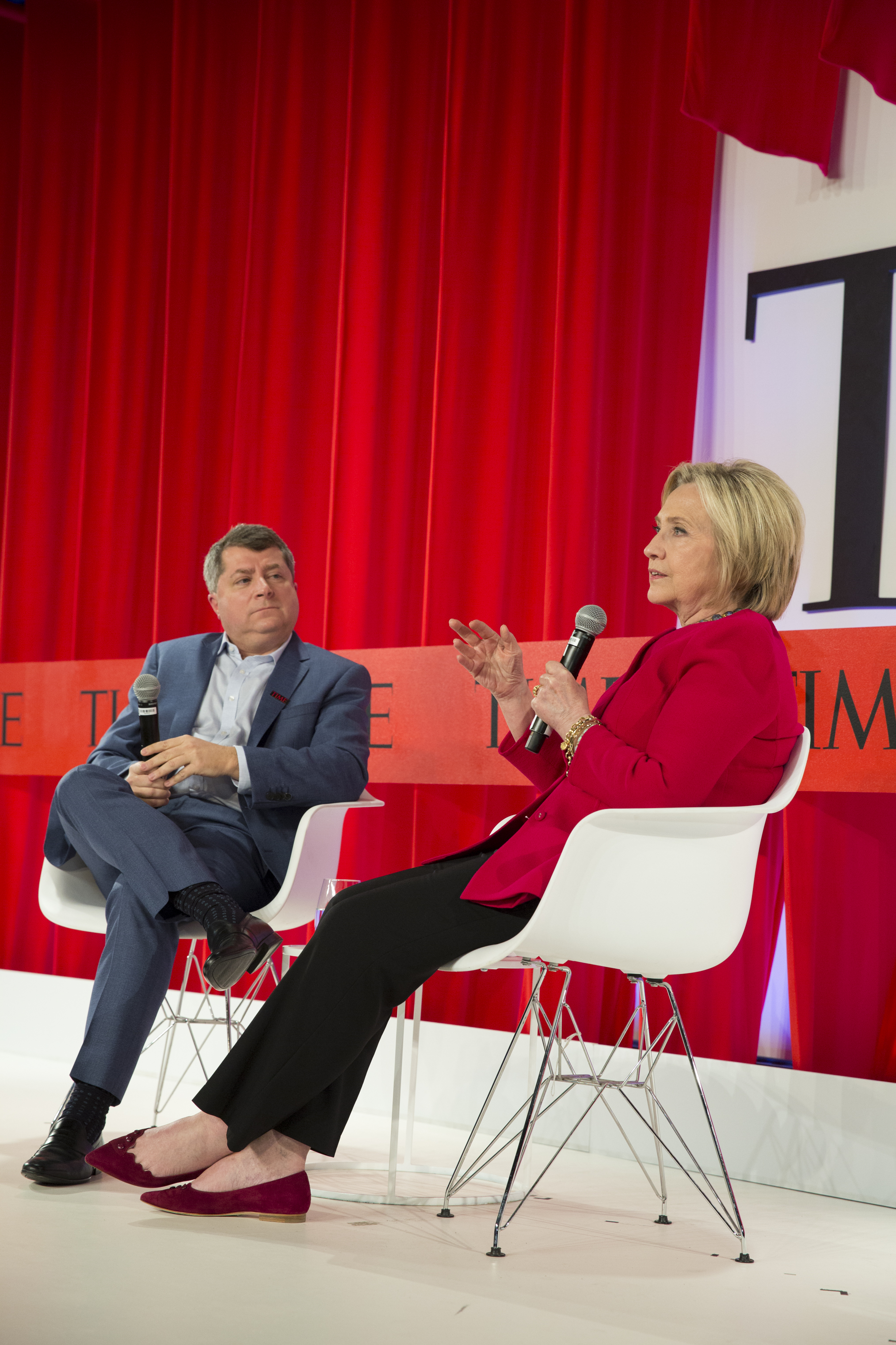 Former U.S. Secretary of State Hillary Clinton talks to Editor-in-Chief and CEO of TIME Edward Felsenthal about creating a better future  at the TIME 100 Summit in New York, on April 23, 2019.
