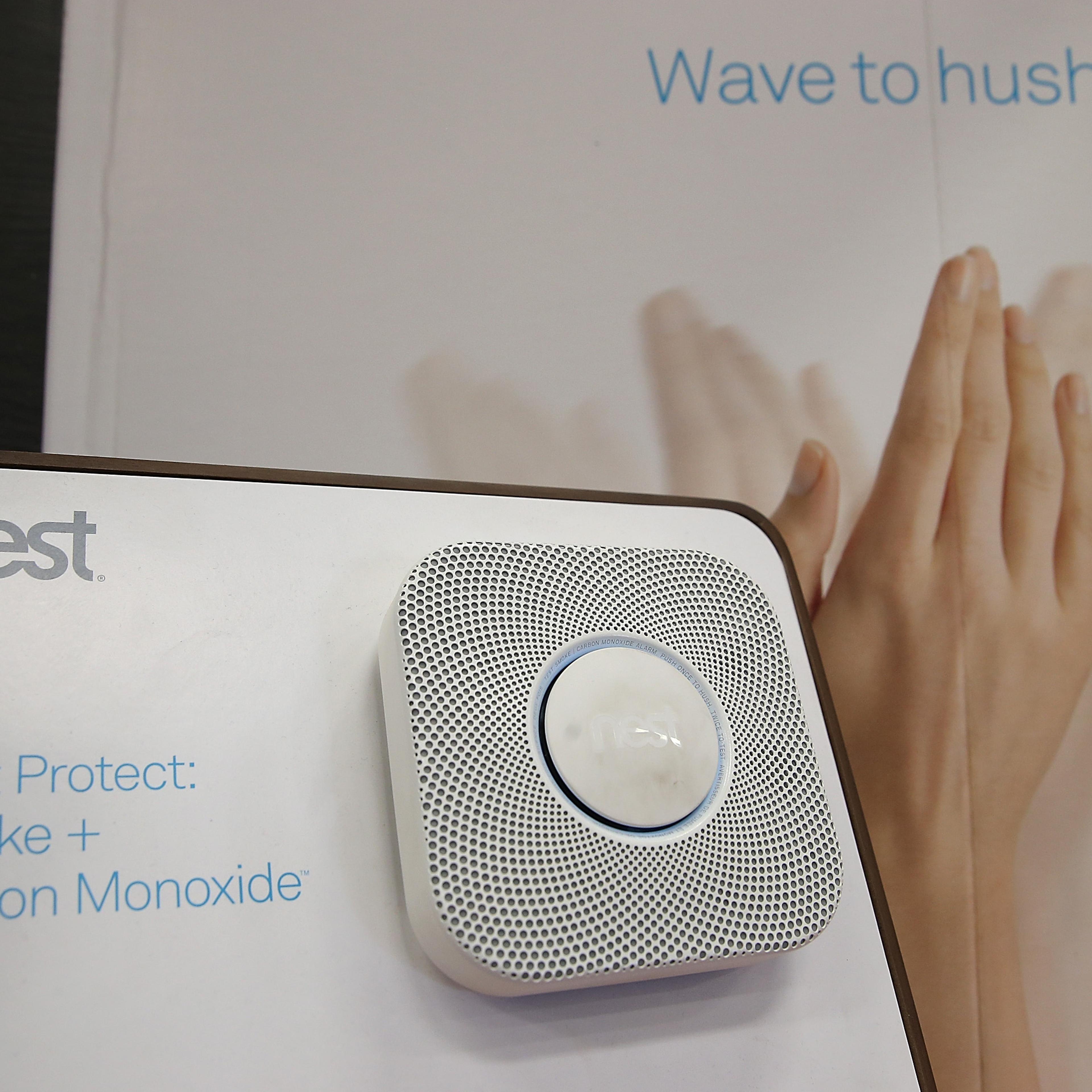 The Nest Protect smoke and carbon monoxide detector is displayed at a Home Depot store on January 13, 2014 in San Rafael, California.