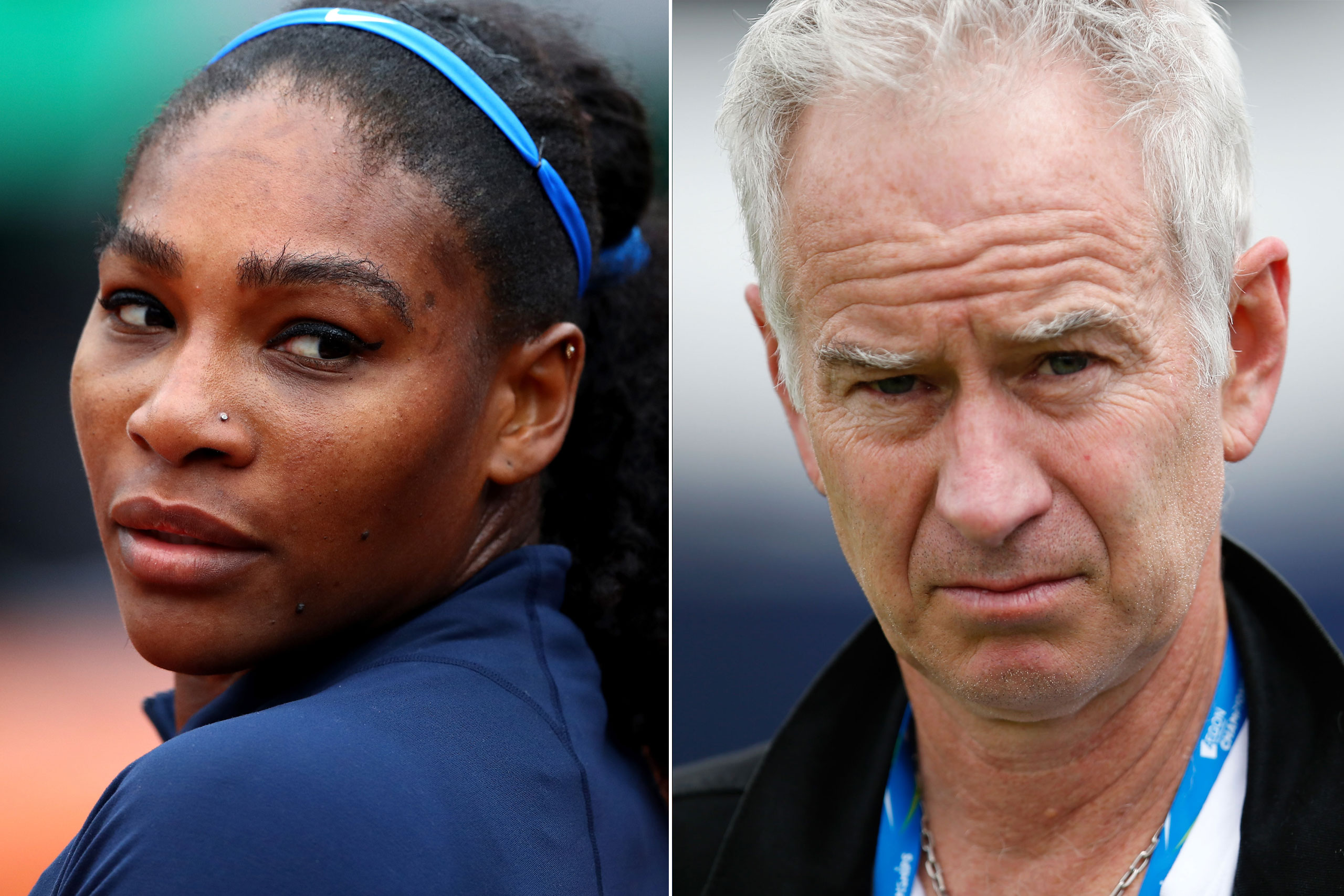 Serena Williams in Paris, on June 3, 2016 (L); John McEnroe in London, on June 12, 2016.