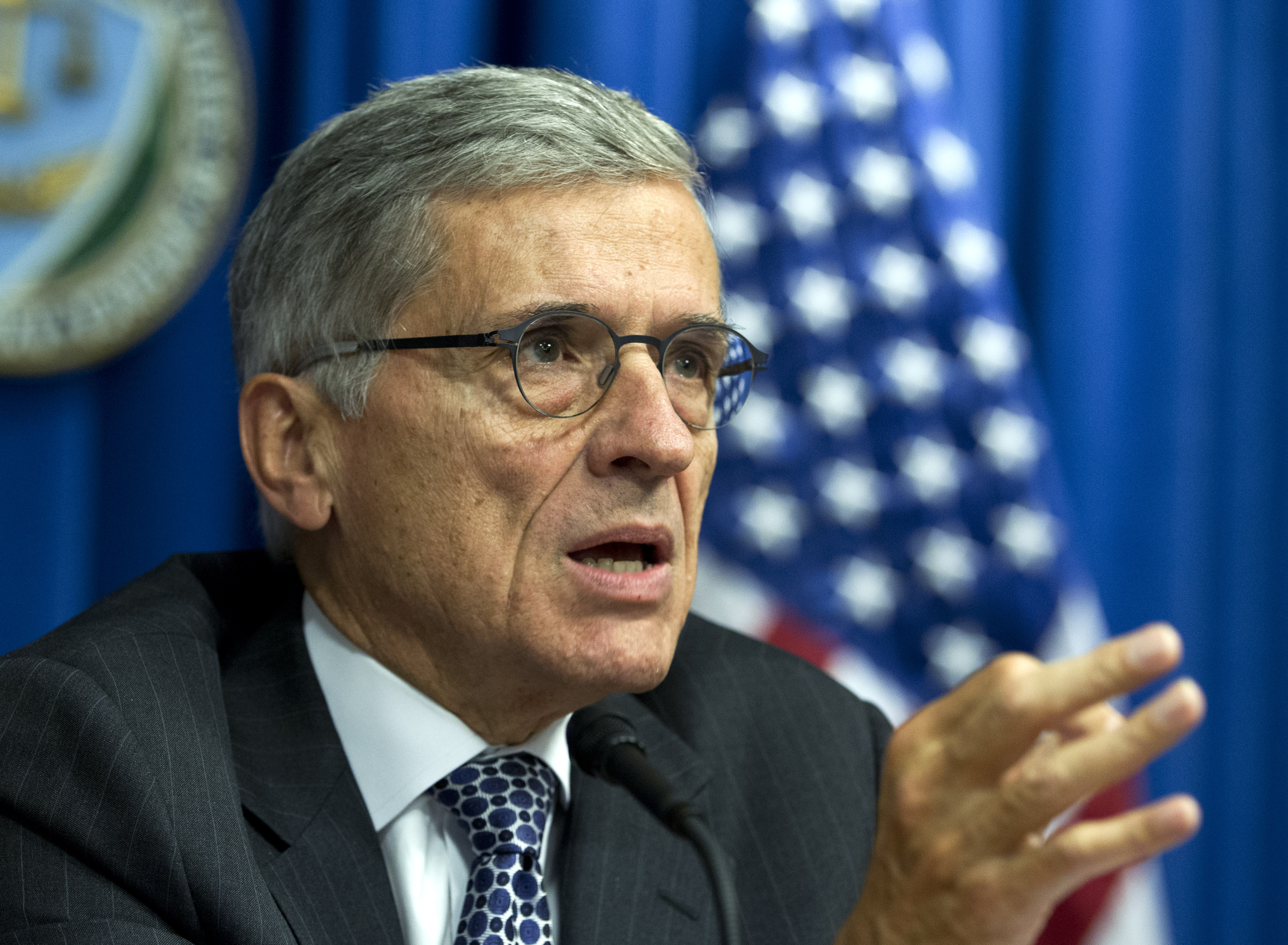 Federal Communications Commission (FCC) Chairman Tom Wheeler speaks during new conference in Washington on Oct. 8, 2014.