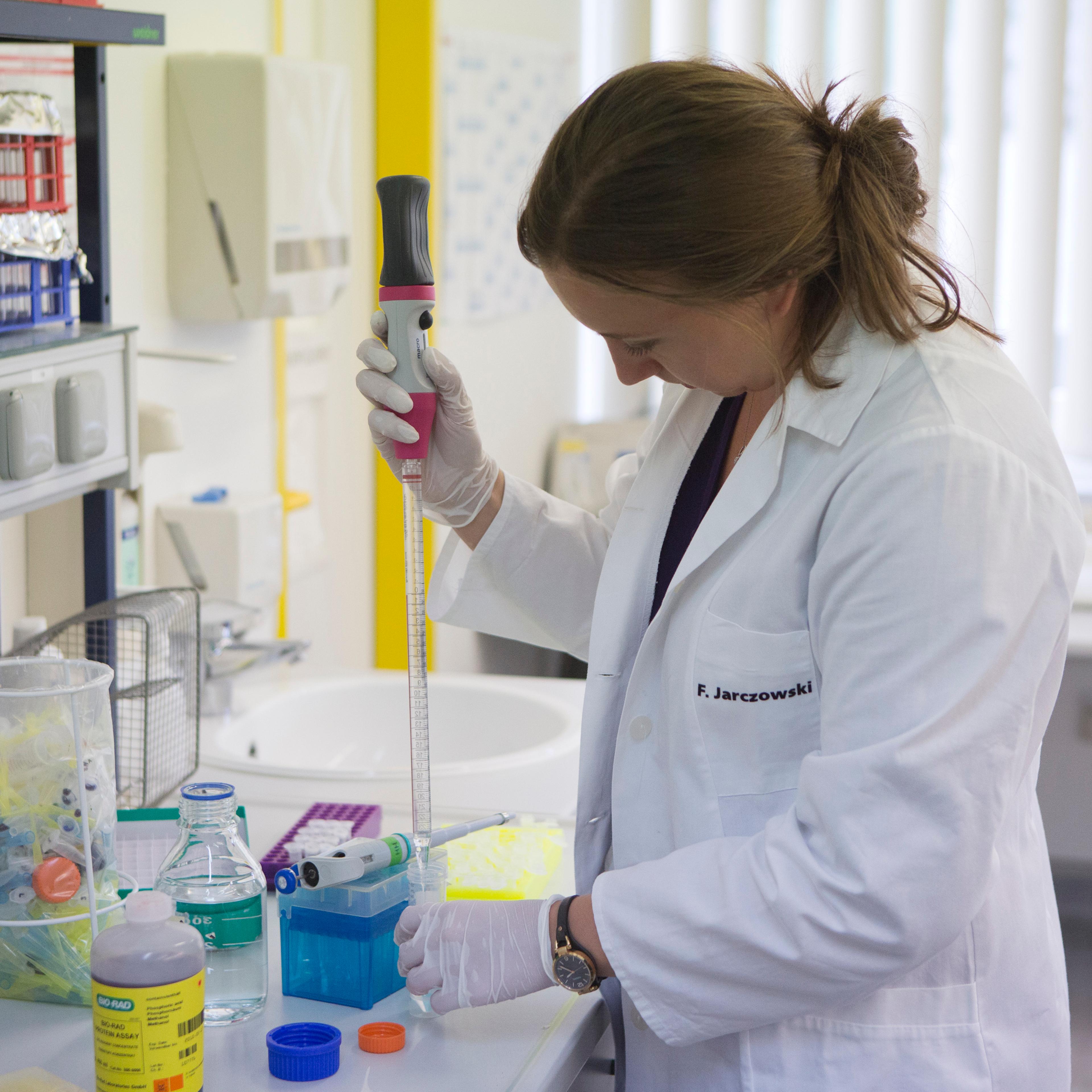 A laboratory technican of the company Icon Genetics prepares proteines from Tobacco plants (Nicotiana benthamiana) for weighing in a laboratory in Halle