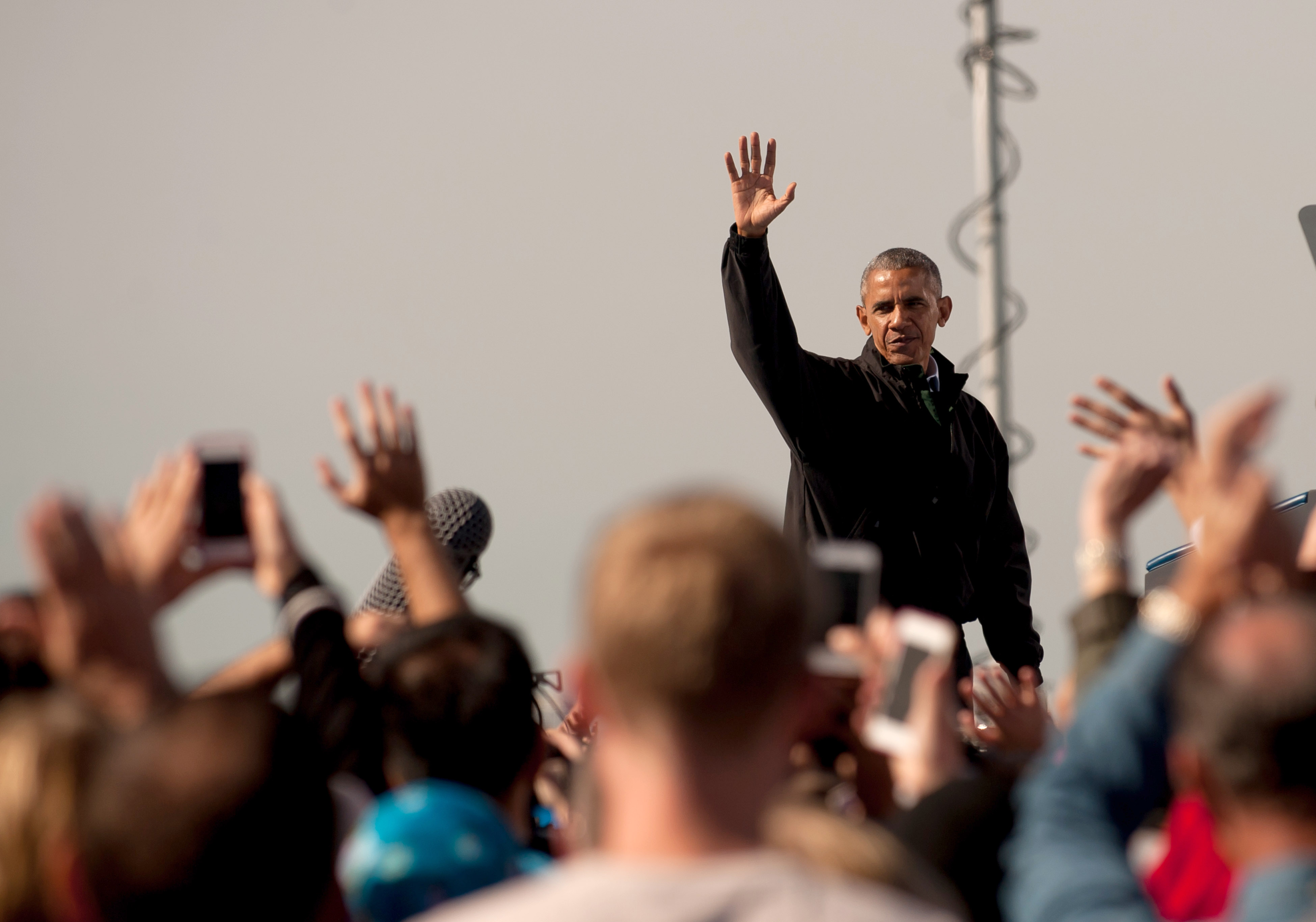 President Barack Obama campaigns for Hillary Clinton at a "Get Out the Early Vote" rally in Cleveland, Ohio on Oct. 14, 2016.
