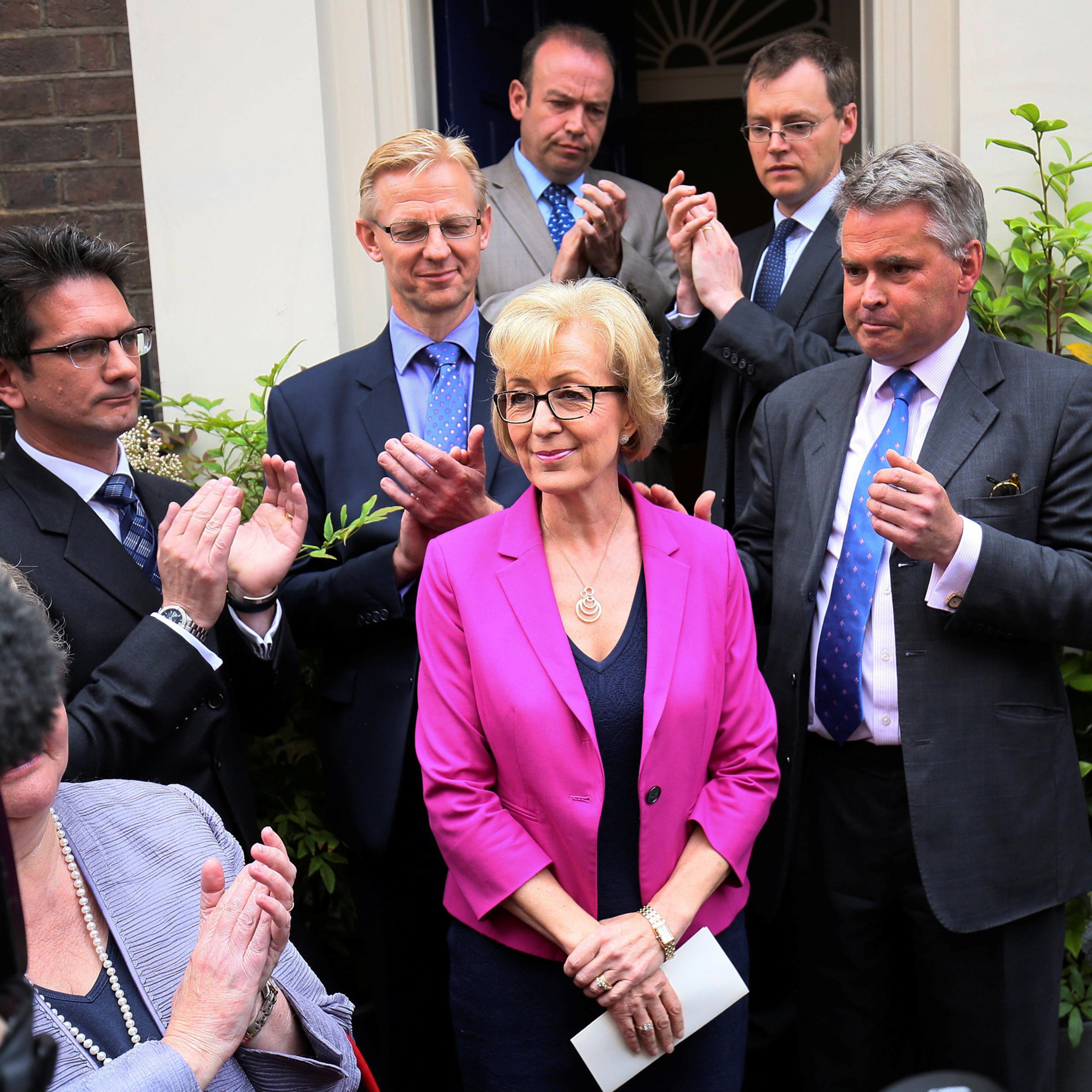 Andrea Leadsom, a candidate to become the next Conservative Party leader and British prime minister, rules herself out of the leadership battle during a news conference in central London on July 11, 2016.