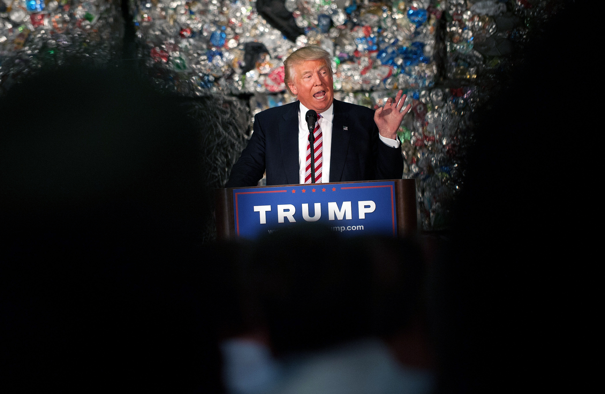 Presumptive GOP presidential nominee Donald Trump speaks during a policy speech at Alumisource in Monessen, Pa., on June 28, 2016.