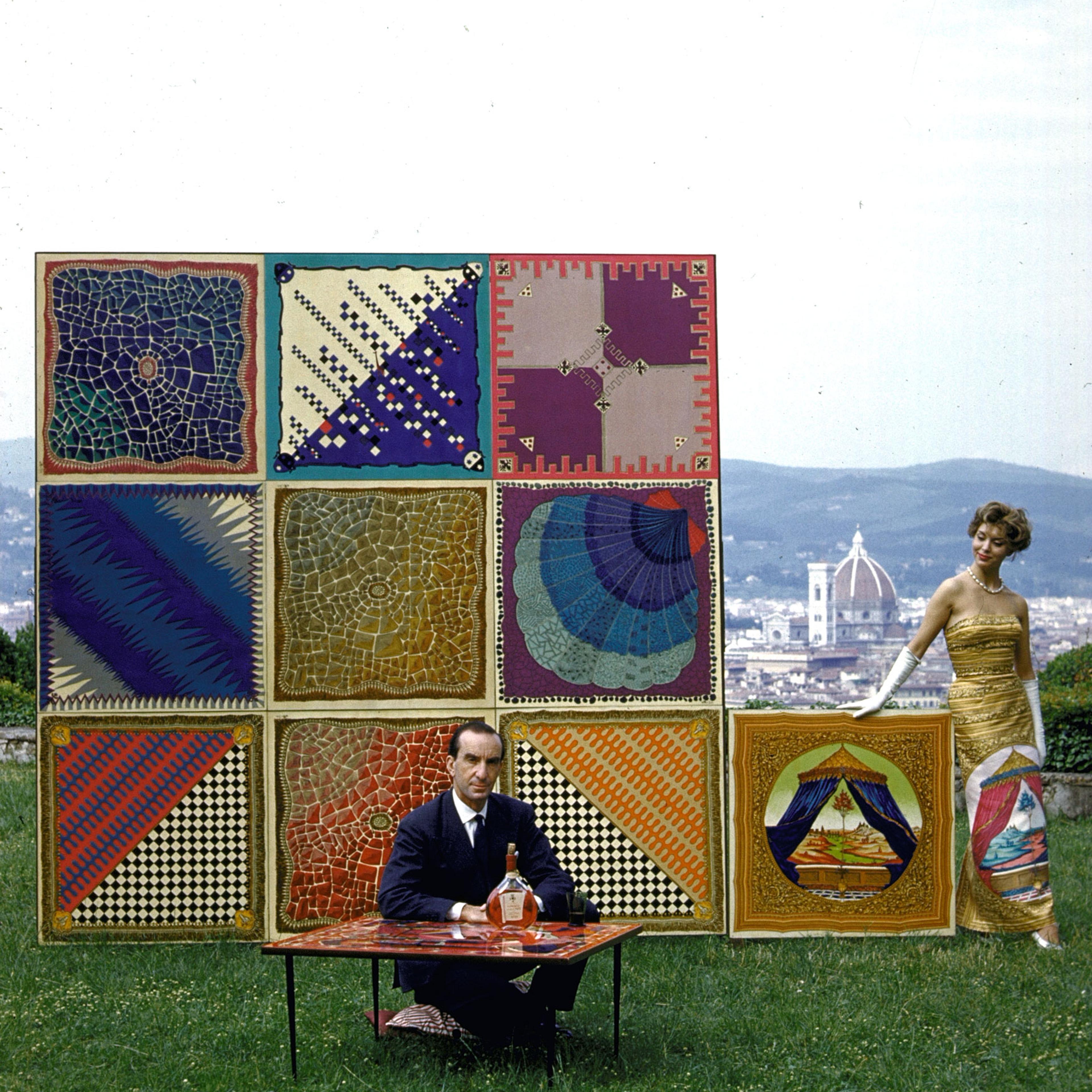 Designer Emilio Pucci on the lawn of his palazzo overlooking Florence, 1959.