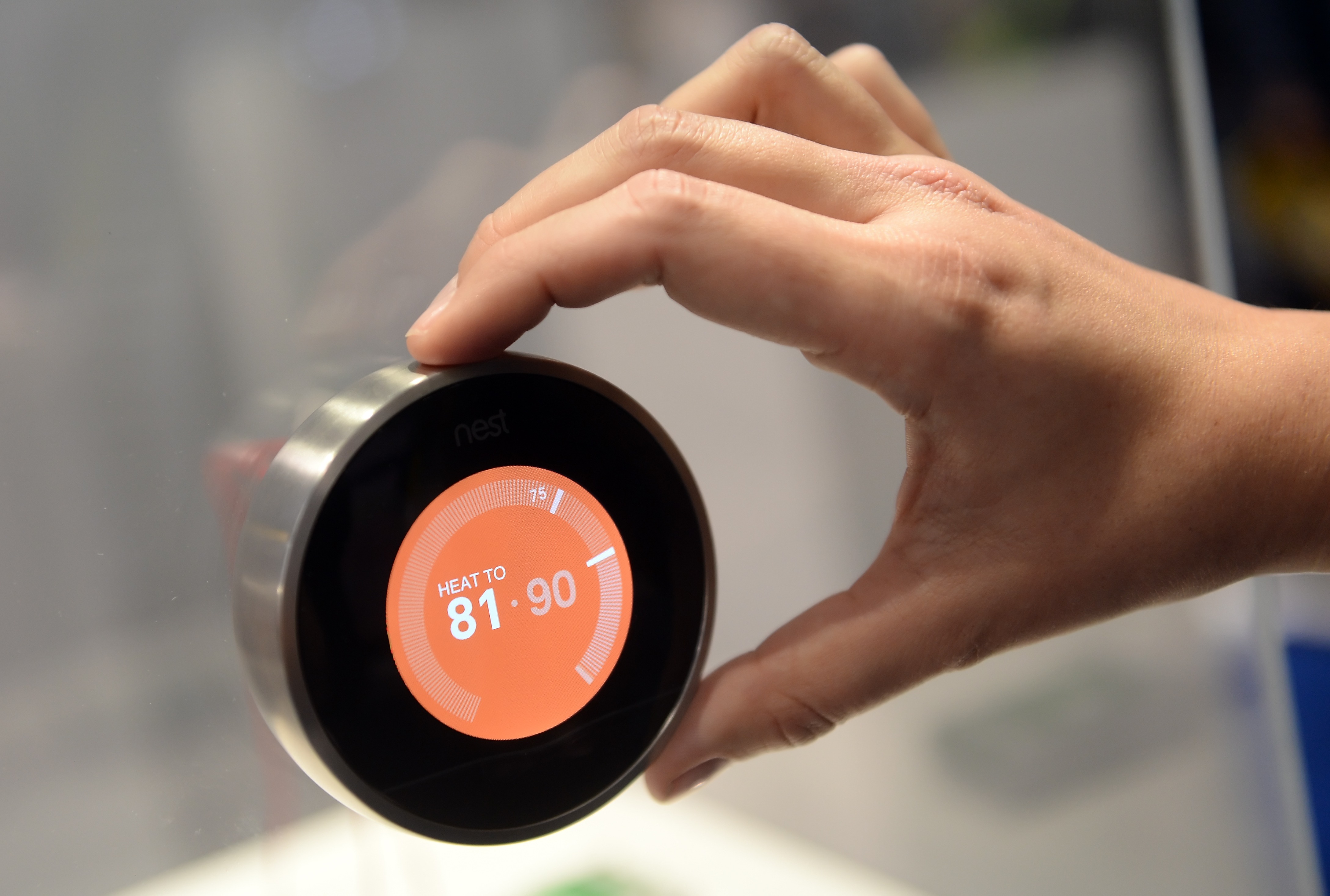 A thermostat from 'Nest' displayed at Consumer Electronics Show in Las Vegas on Jan. 8, 2015.