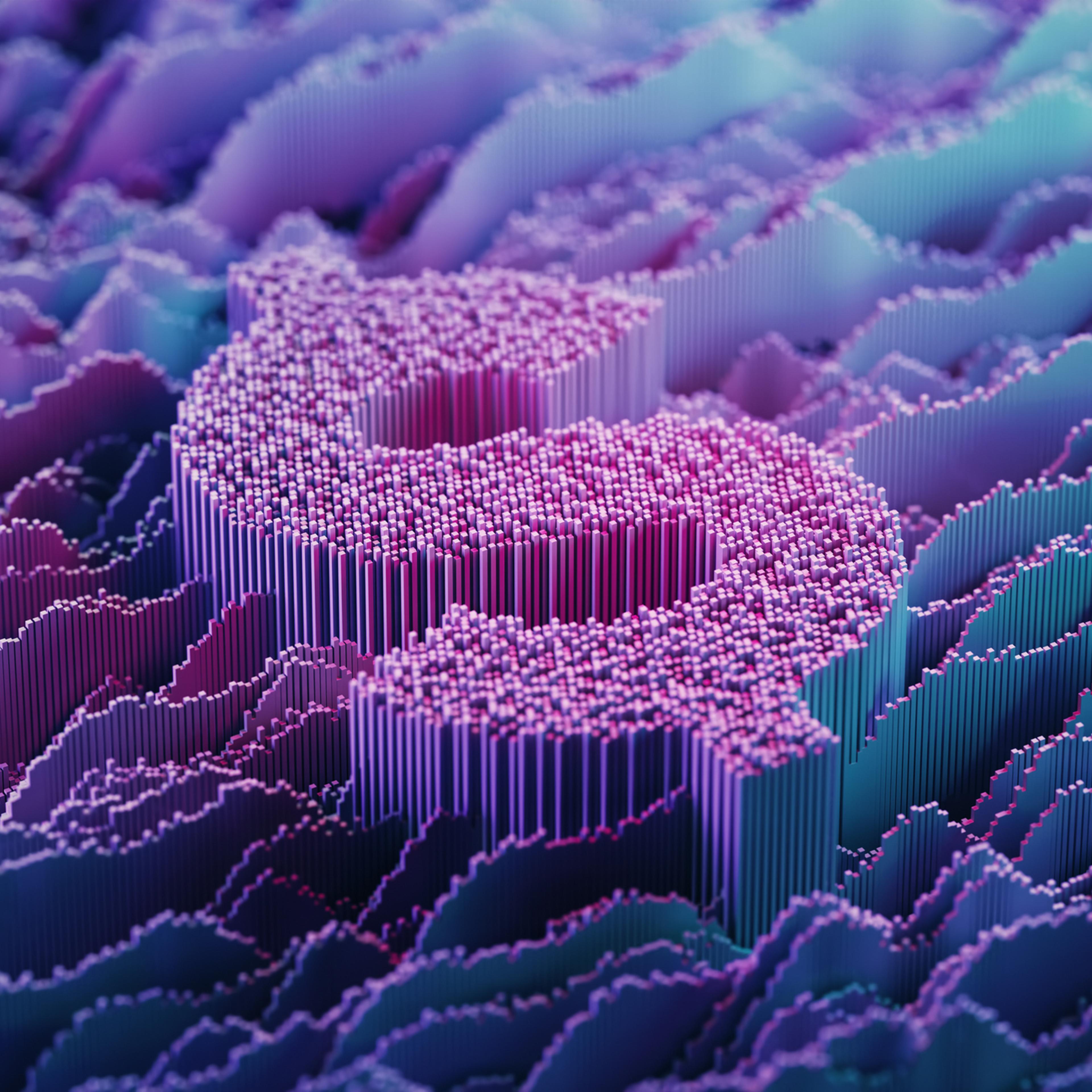 Dollar Currency Sign on abstract digital landscape - Digital Analytics - Blue, Pink - Technology, Big Data, Forecasting