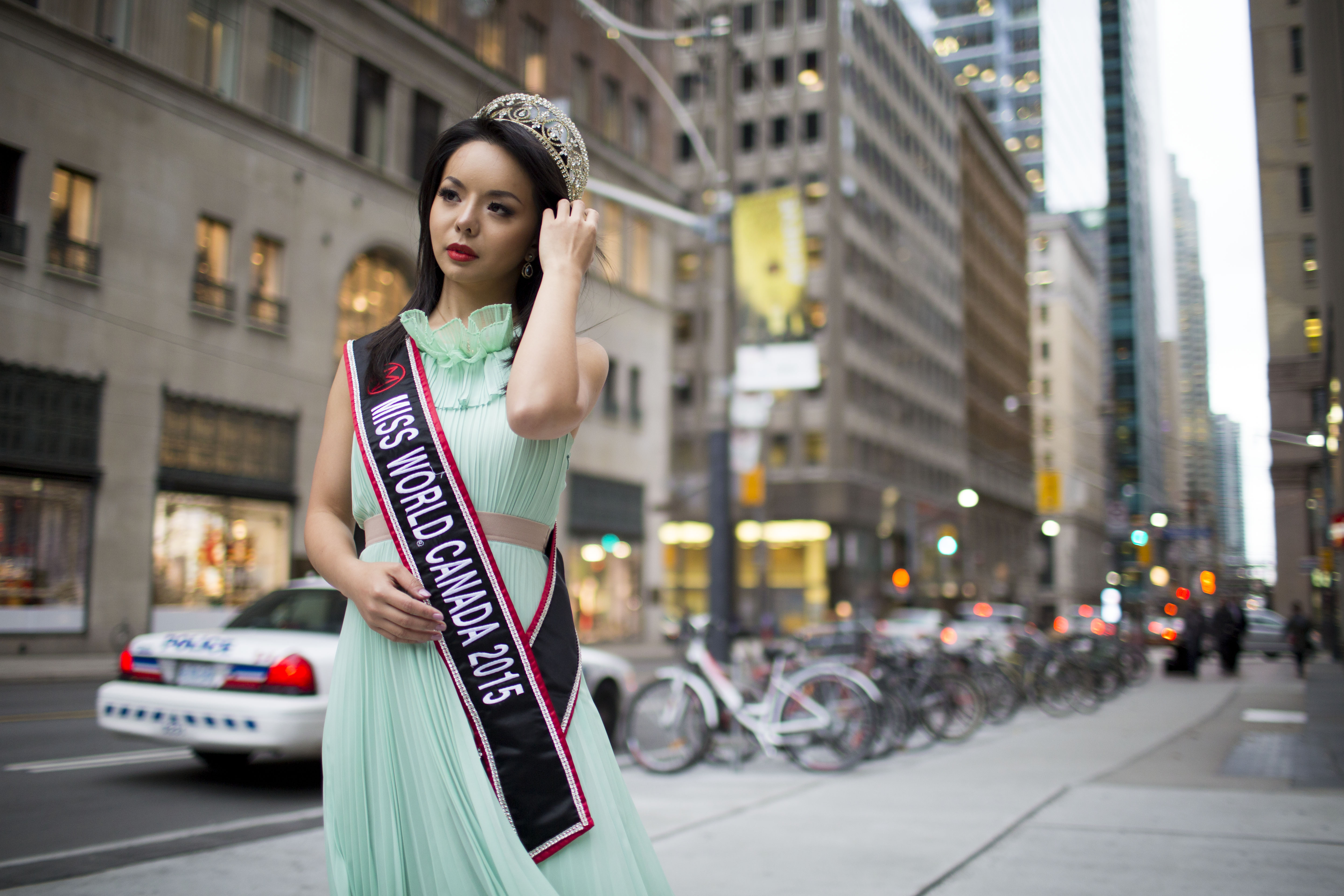 Portrait photo of Anastasia Lin, Miss World Canada, 2015 on November 12, 2015.