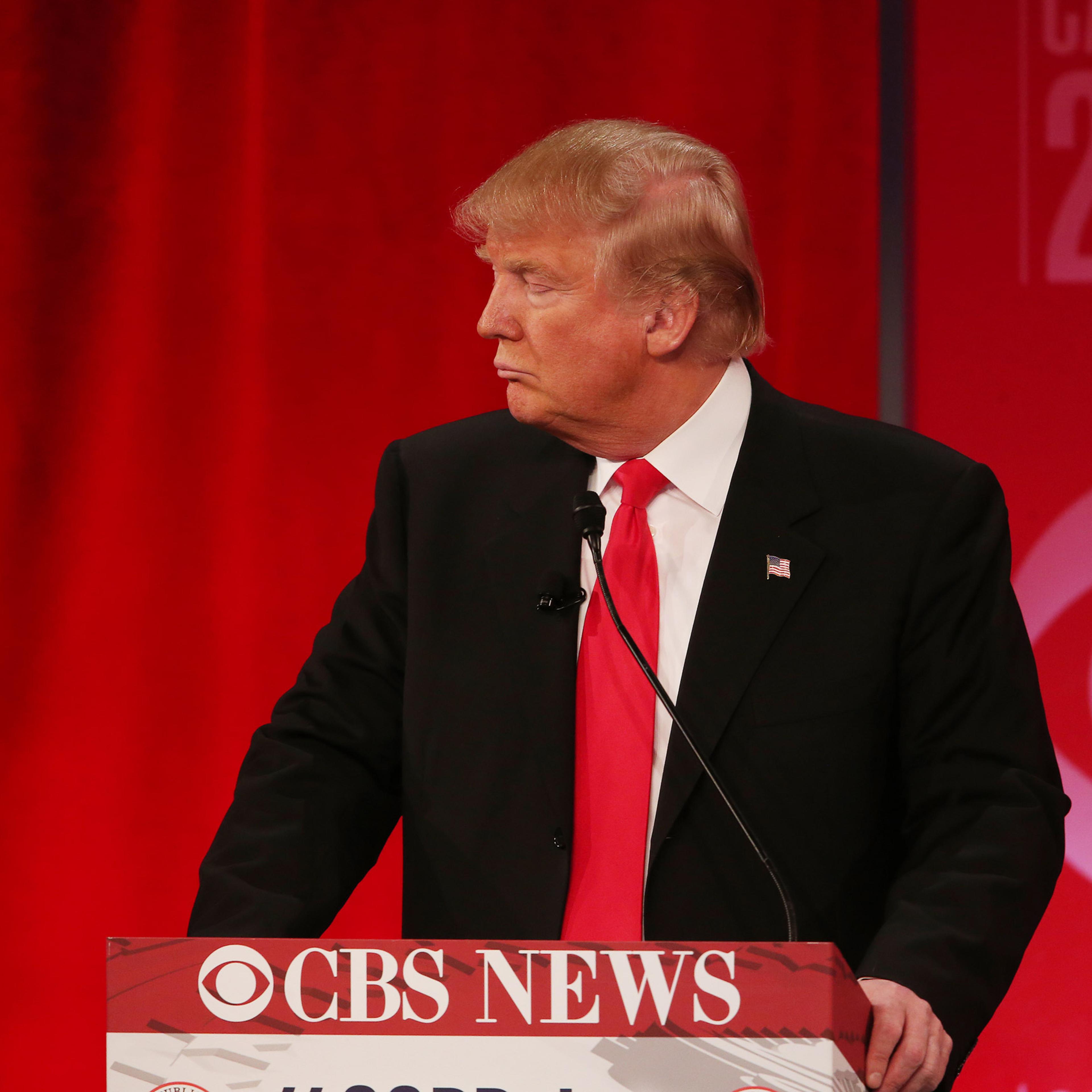 Republican presidential candidate, businessman Donald Trump speaks during the CBS News Republican presidential debate at the Peace Center, Saturday, Feb. 13, 2016, in Greenville, S.C. (AP Photo/John Bazemore)