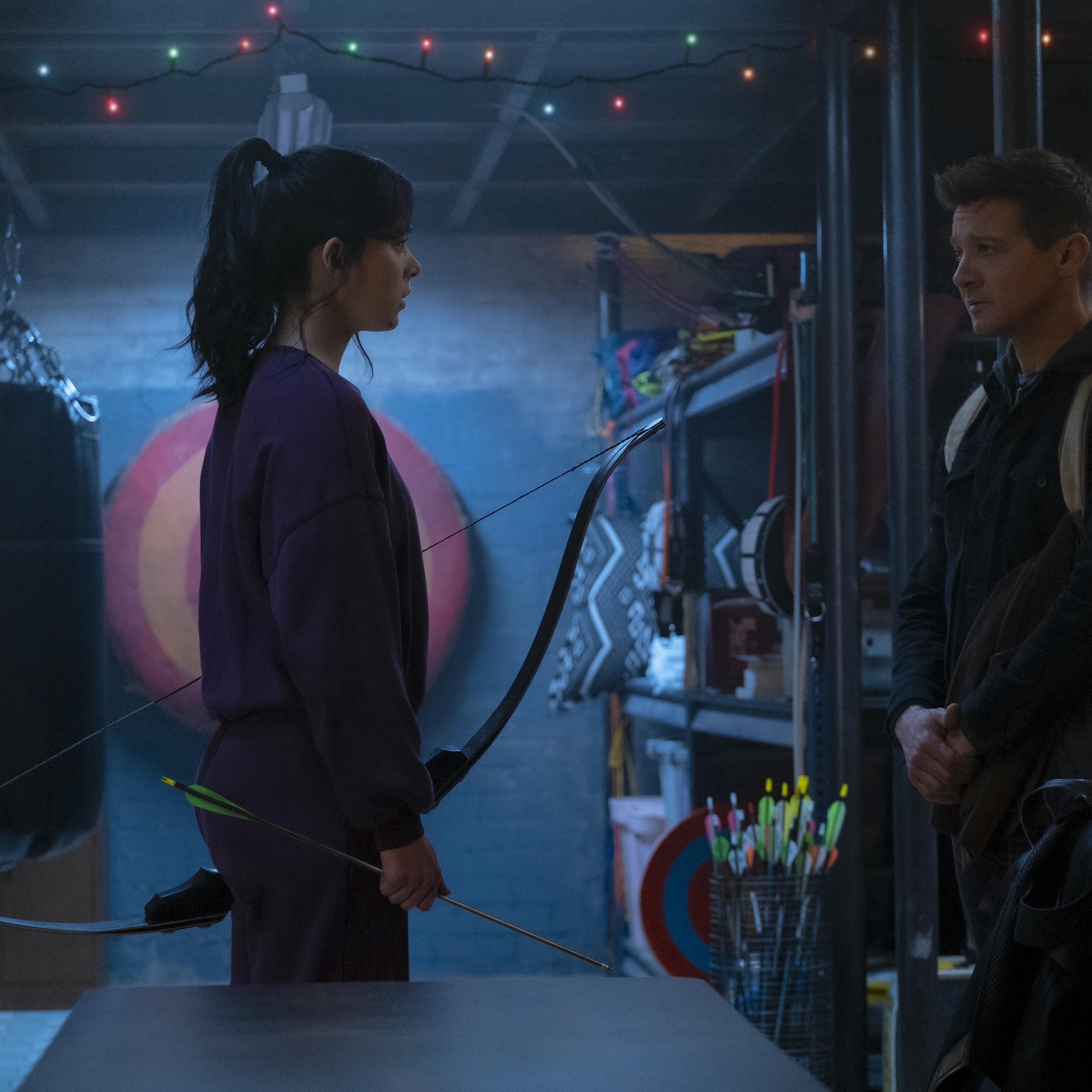 Hailee Steinfeld and Jeremy Renner in <i>Hawkeye</i>