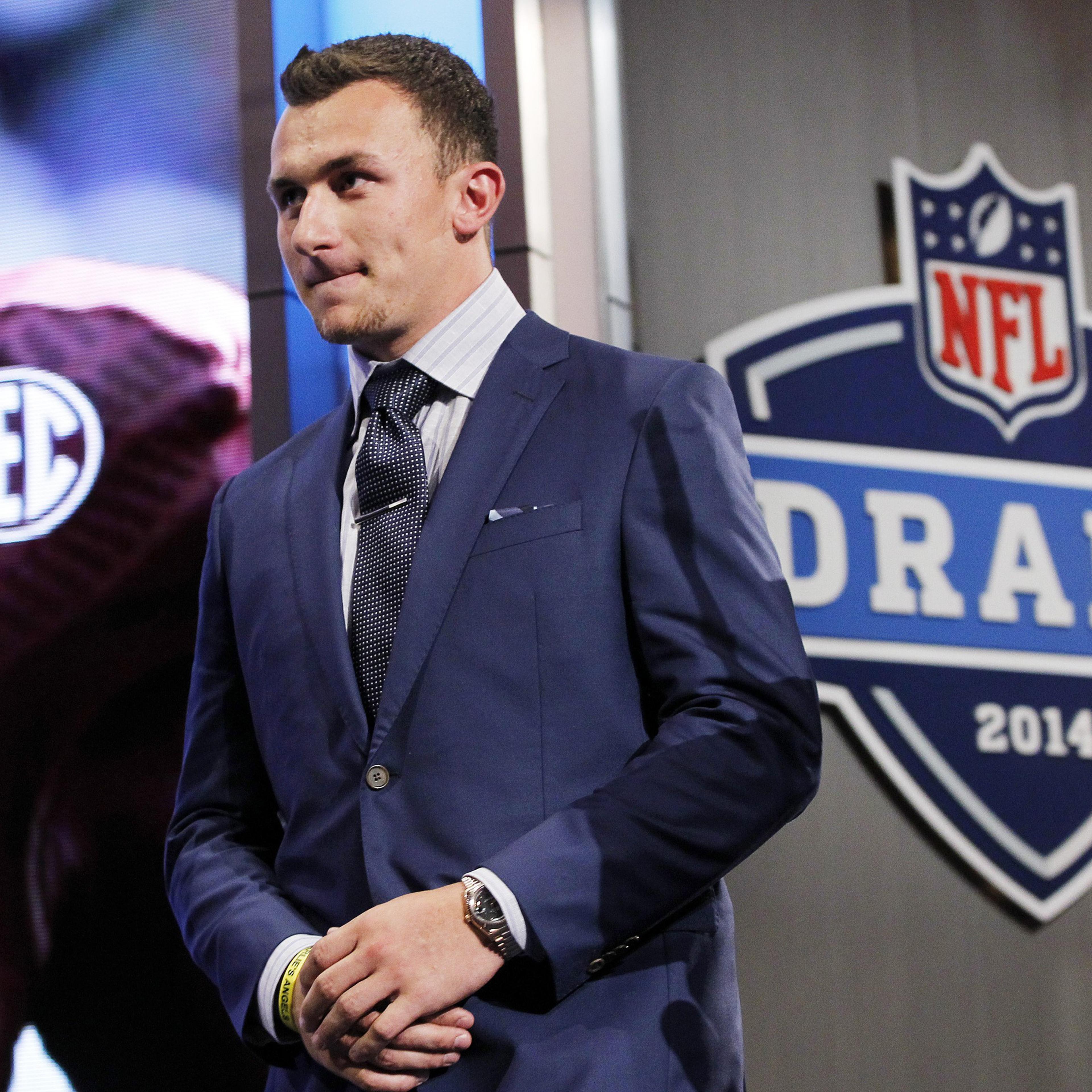 Texas A&M quarterback Johnny Manziel walks on the stage before the start of the 2014 NFL Draft at Radio City Music Hall in New York on May 8, 2014.