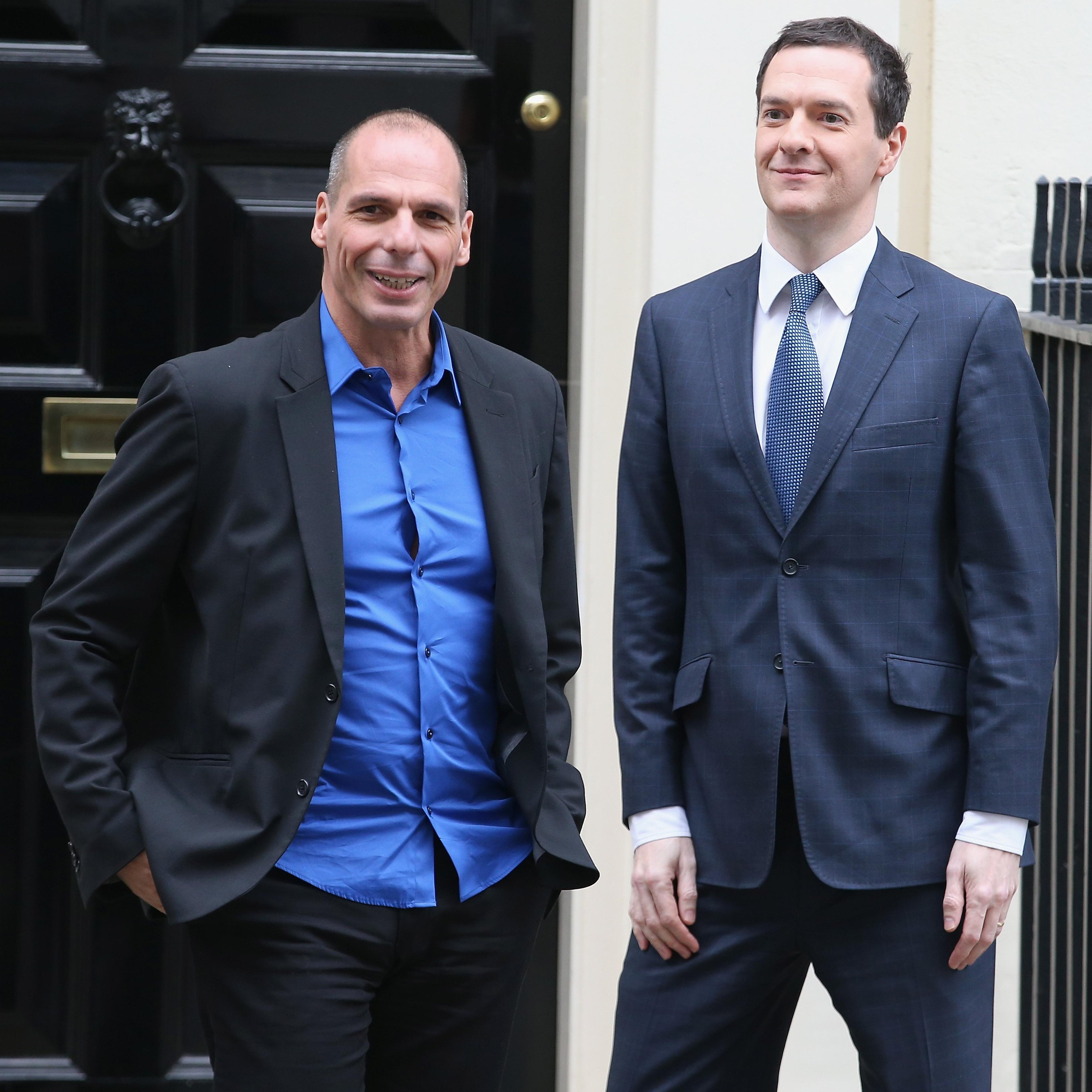 Greece's finance minister Yanis Varoufakis leaves Number 11 Downing Street after meeting Chancellor of the Exchequer George Osborne on Feb. 2, 2015 in London.