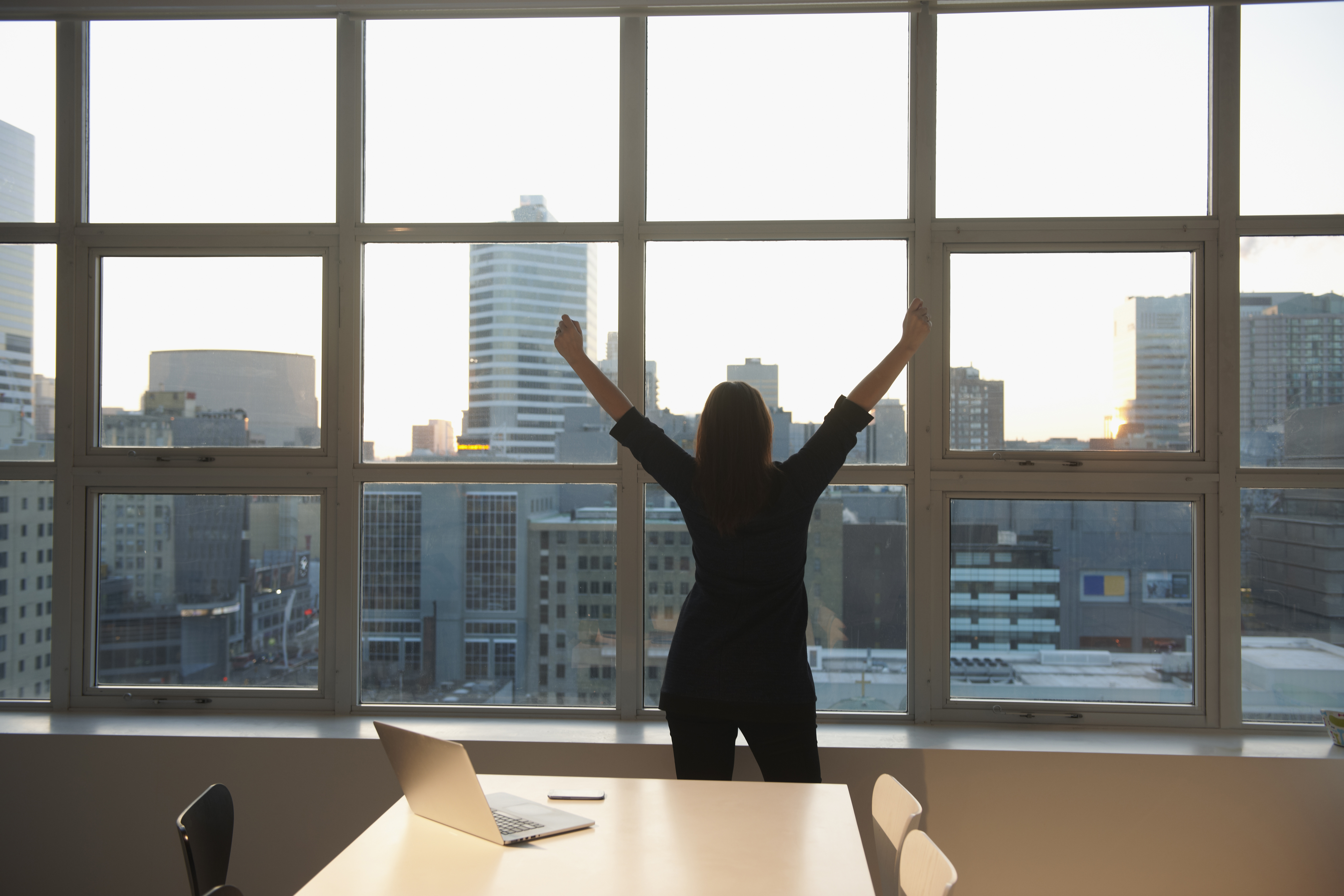 business-woman-arms-raised-rear-view