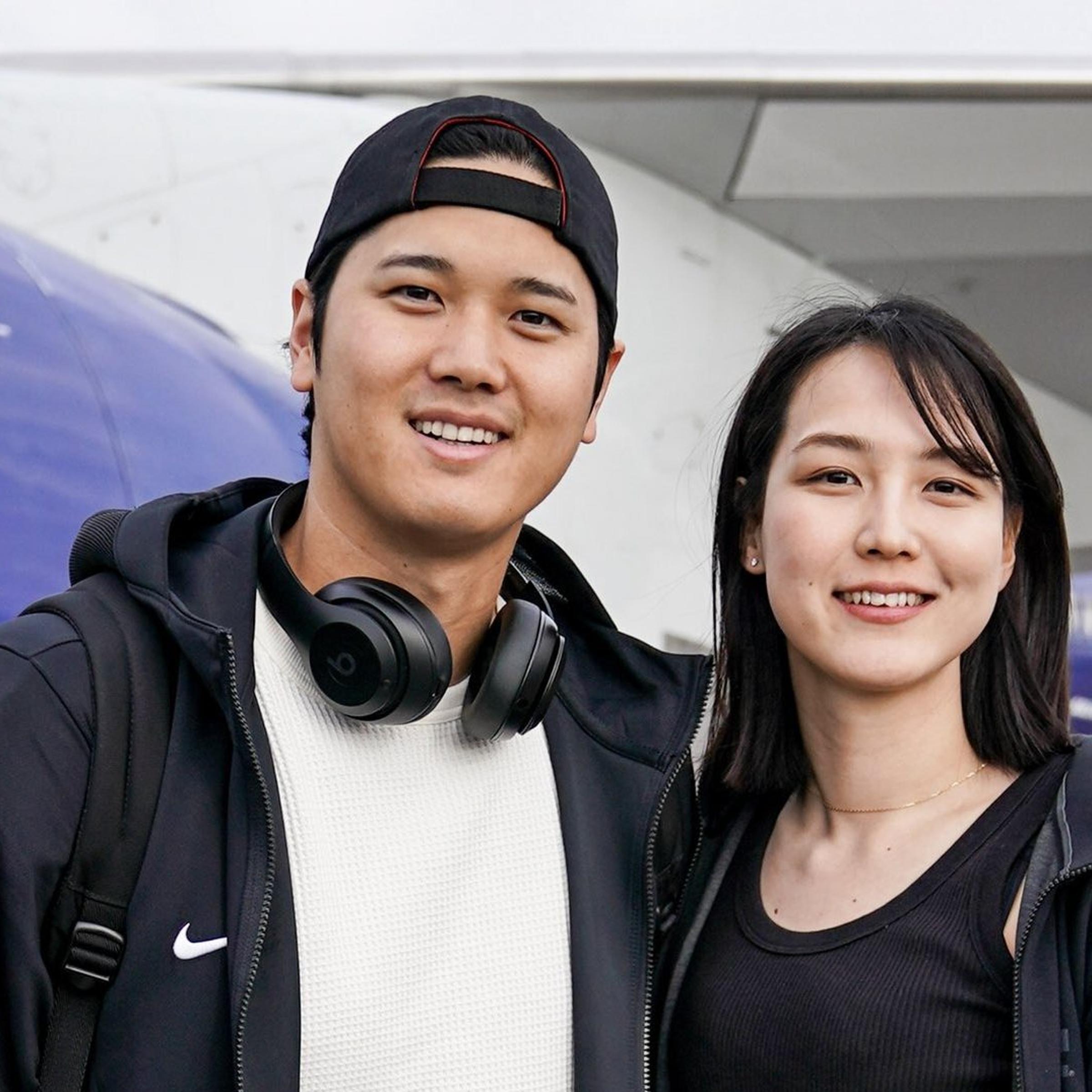 Shohei Ohtani and his wife Mamiko Tanaka in a photo posted on the Los Angeles Dodgers' X account.