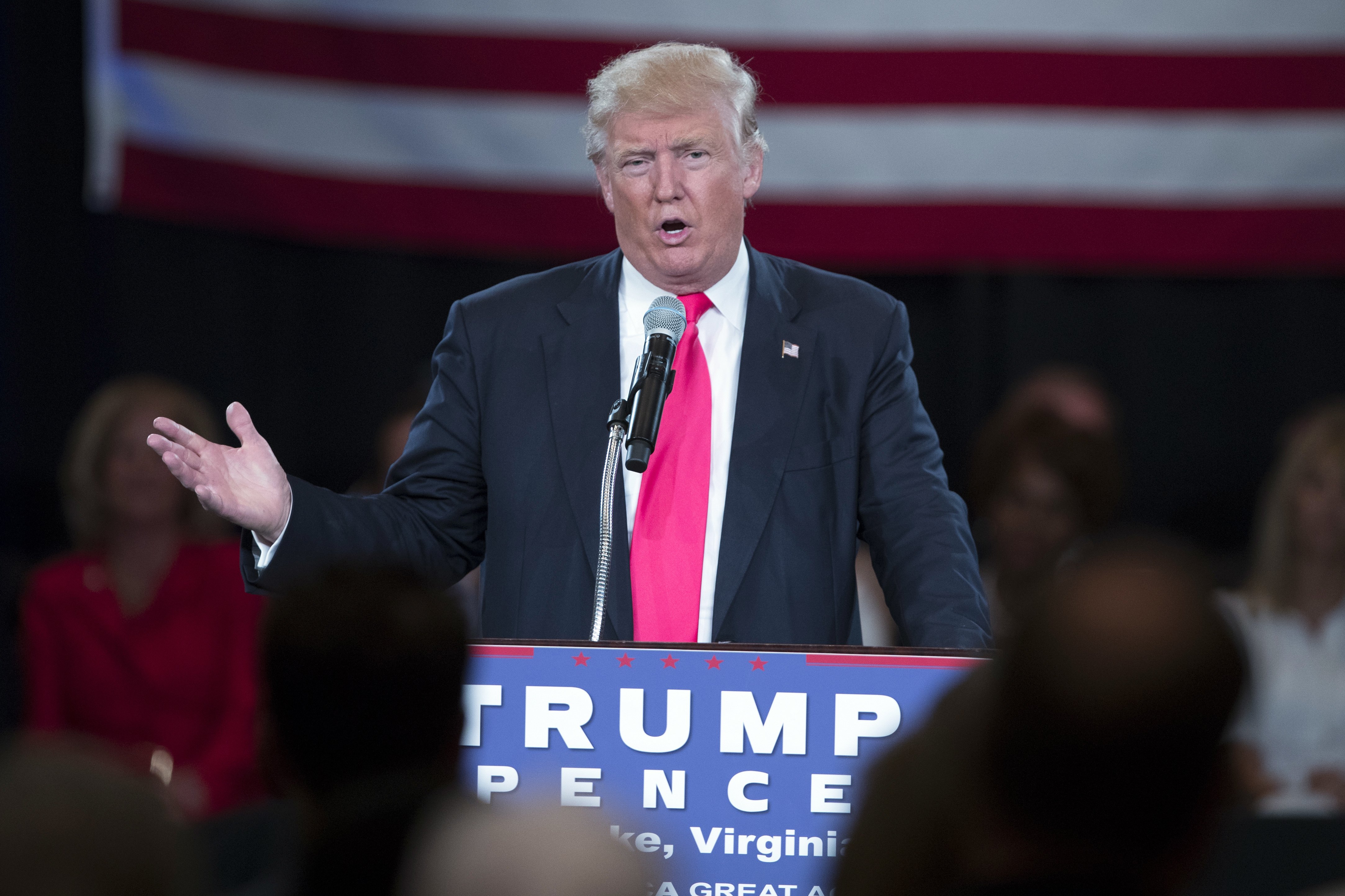 Republican presidential candidate Donald Trump speaks during a town hall, July 25, 2016, in Roanoke, Va.