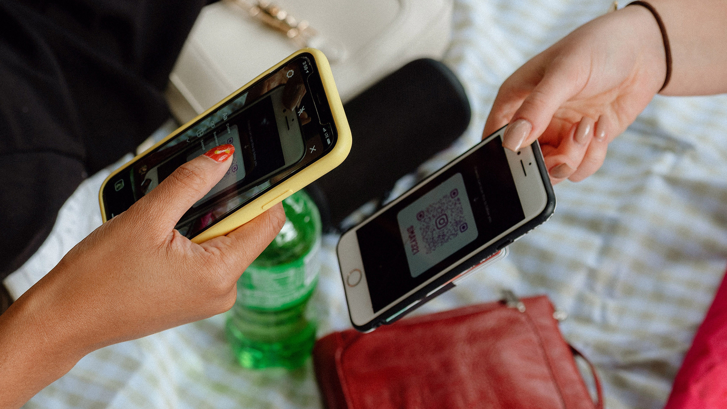 People exchange Instagram QR codes in New York on Aug. 8, 2021. The service has been eclipsed by Snapchat and TikTok among teenagers. 